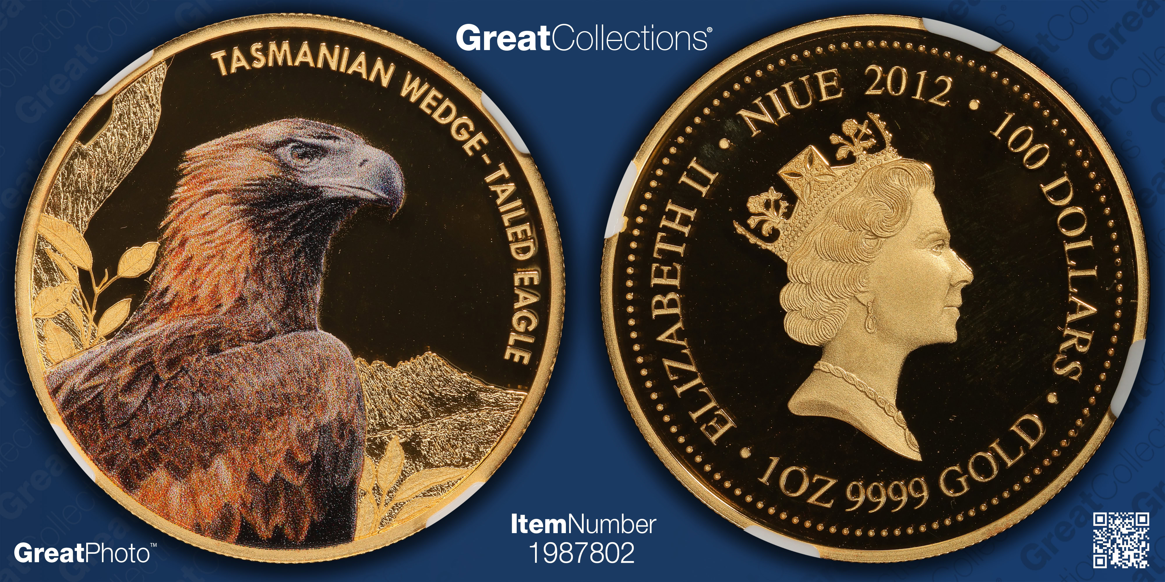 Niue 2012 Colorized Gold $100 Tasmanian Wedge-Tailed Eagle KM-737