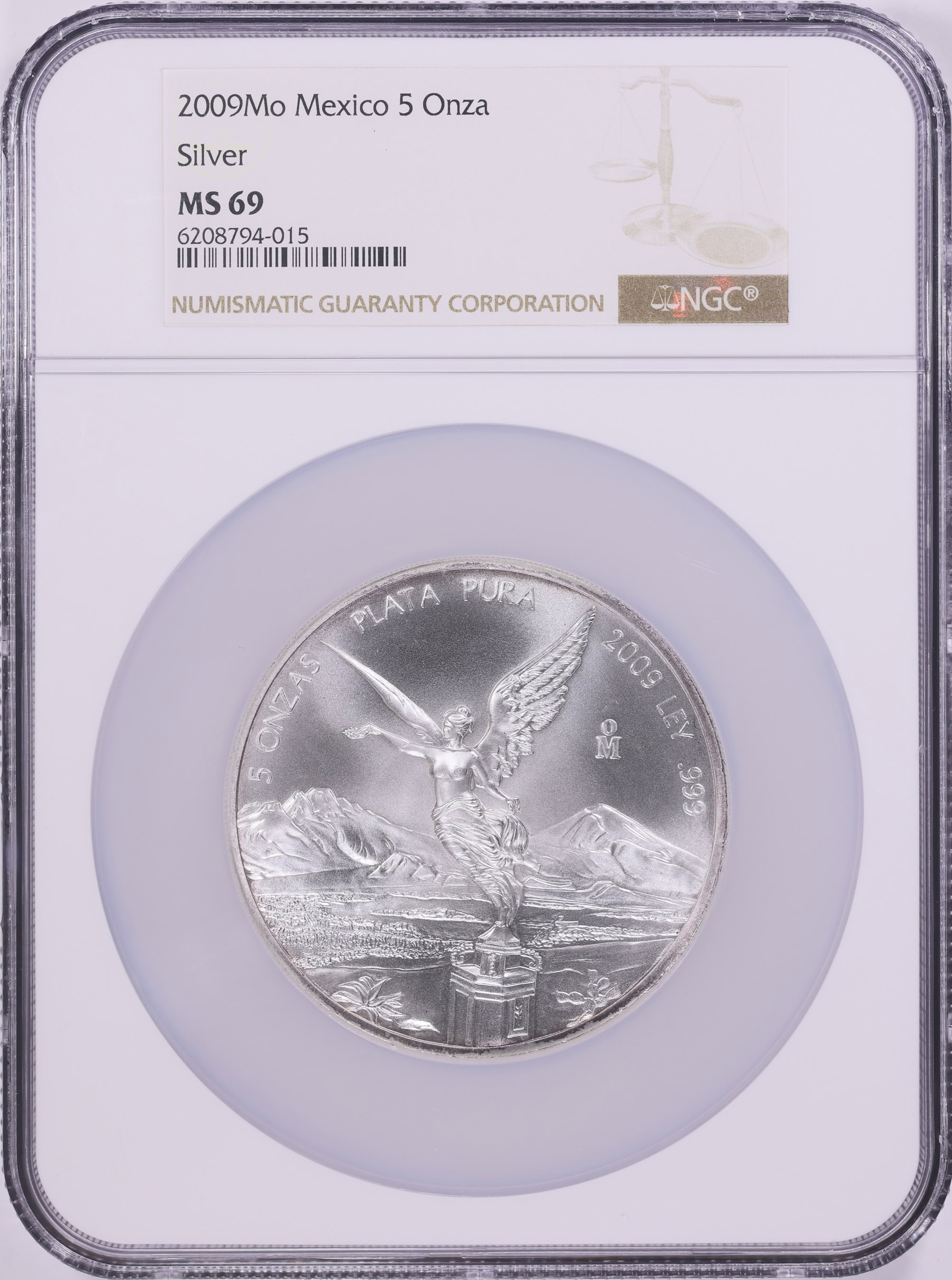 Mexico 2009-Mo Silver 5 Onza Libertad KM-615 NGC MS-69 (ASW