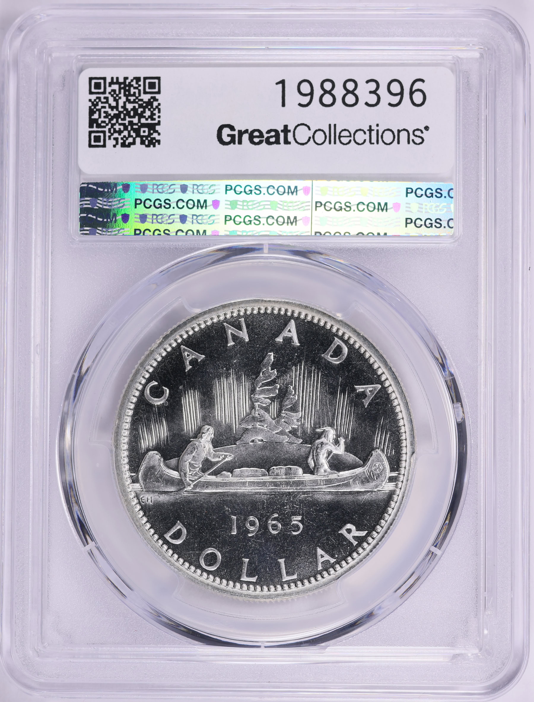 Canada 1965 Silver Dollar Type 1 Small Beads, Pointed 5 KM-64.1