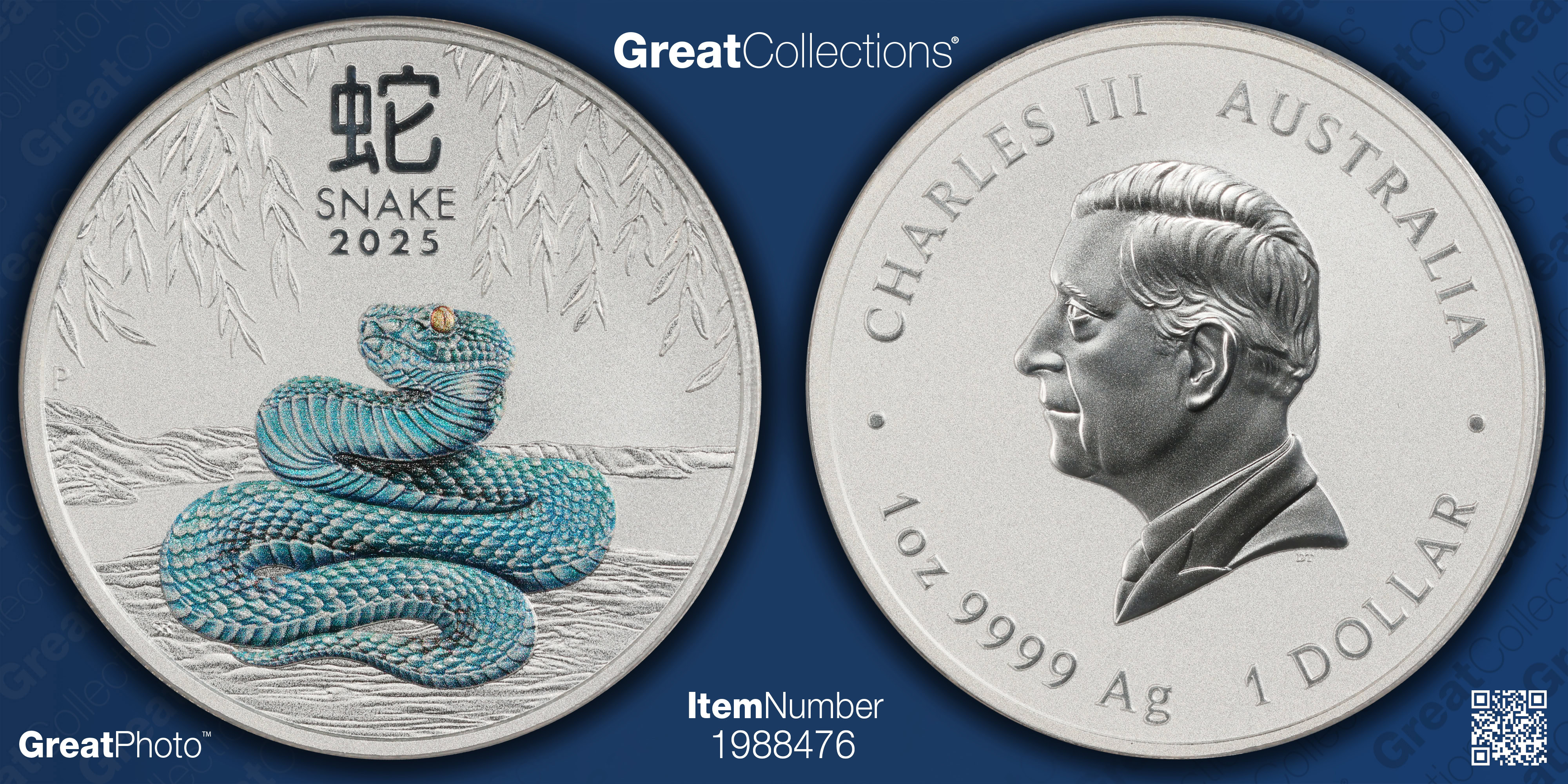 Australia 2025-P Colorized Silver Dollar Lunar Series, Year of the Australia 2025-P Colorized Silver Dollar Lunar Series, Year of the