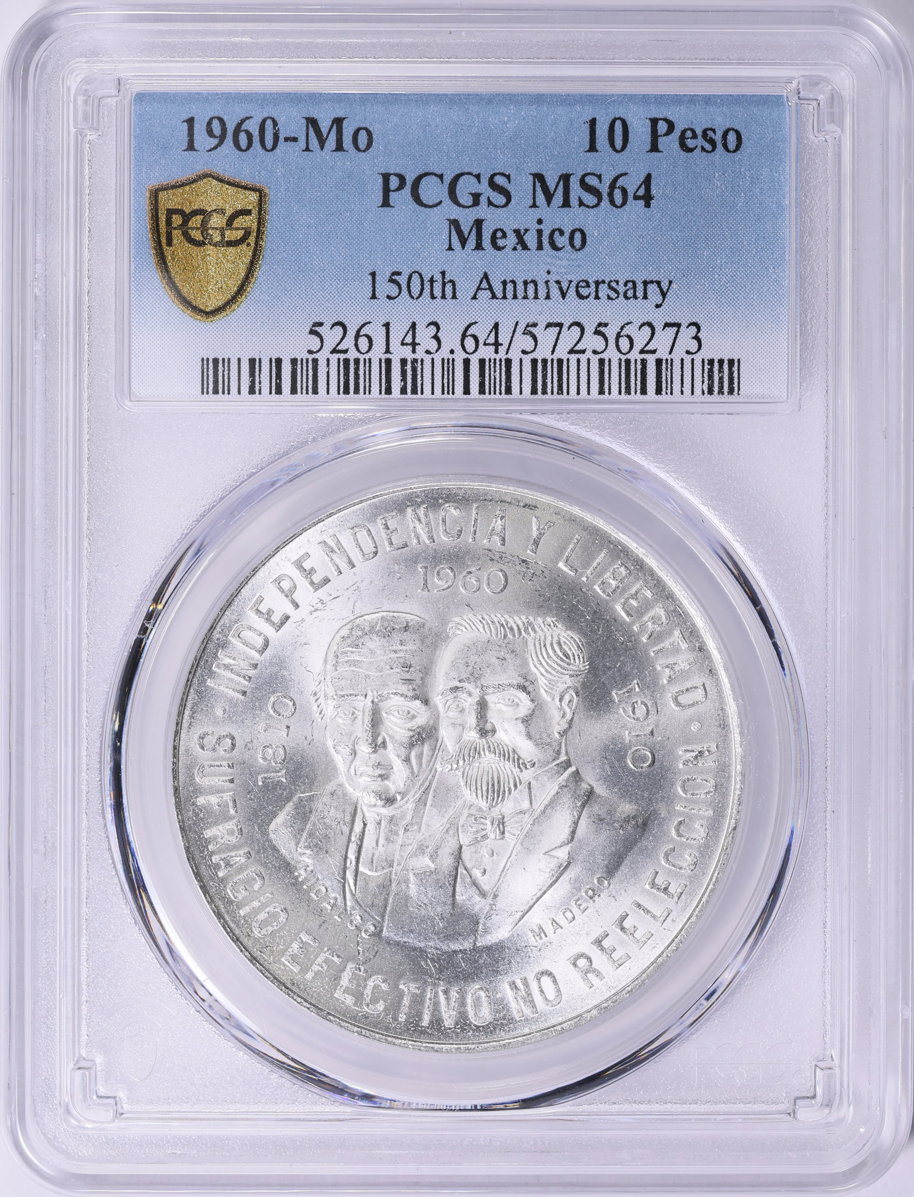 Mexico 1960-Mo Silver 10 Pesos War of Independence 150th