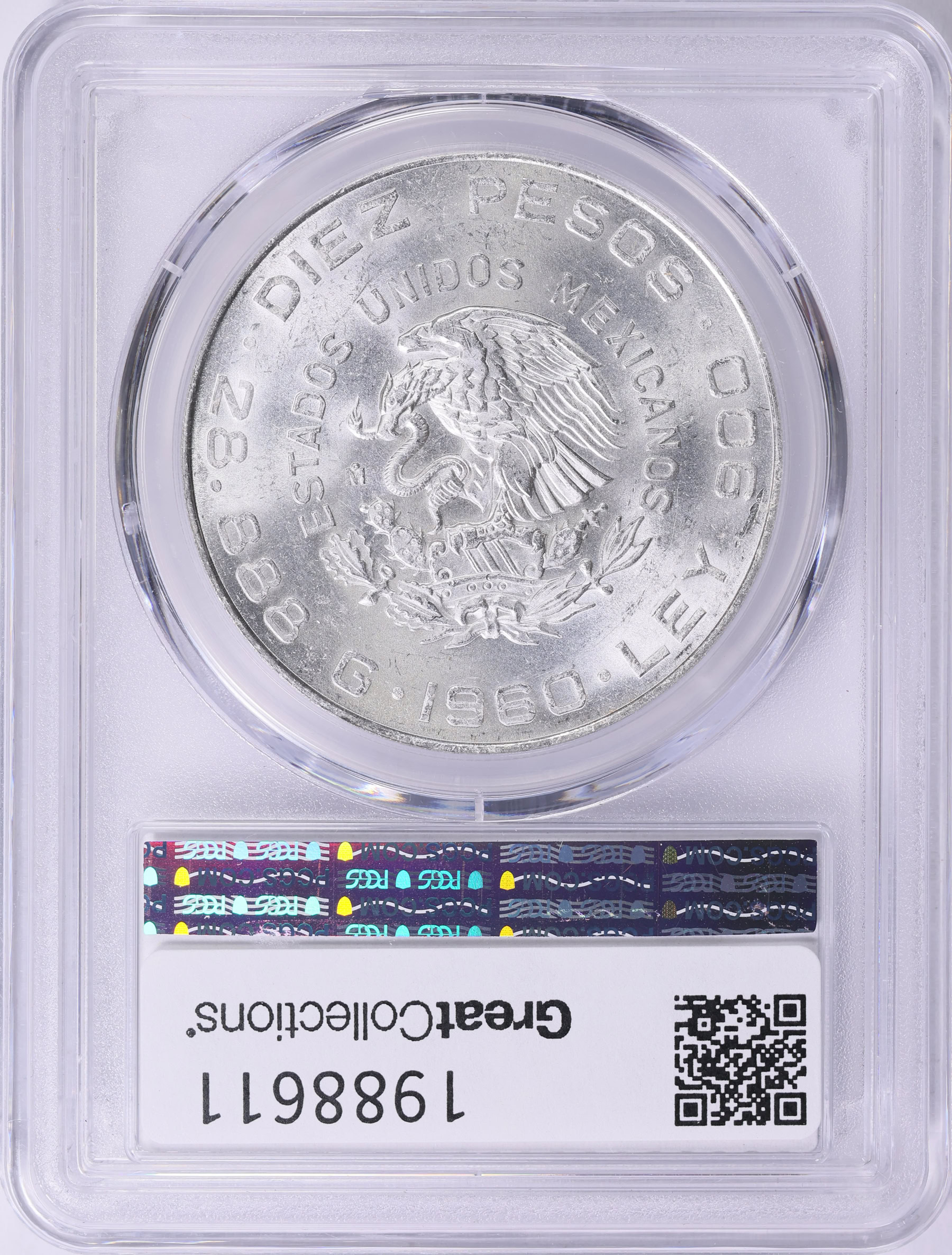 Mexico 1960-Mo Silver 10 Pesos War of Independence 150th