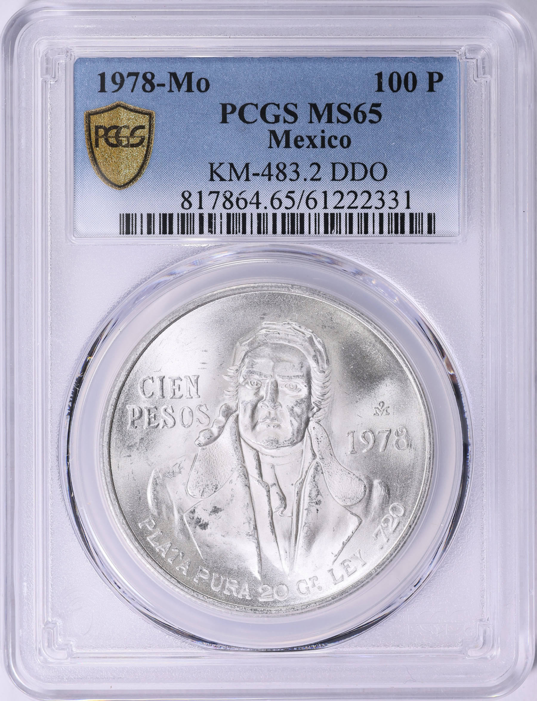 Mexico 1978-Mo Silver 100 Pesos DDO KM-483.2 PCGS MS-65 (Item