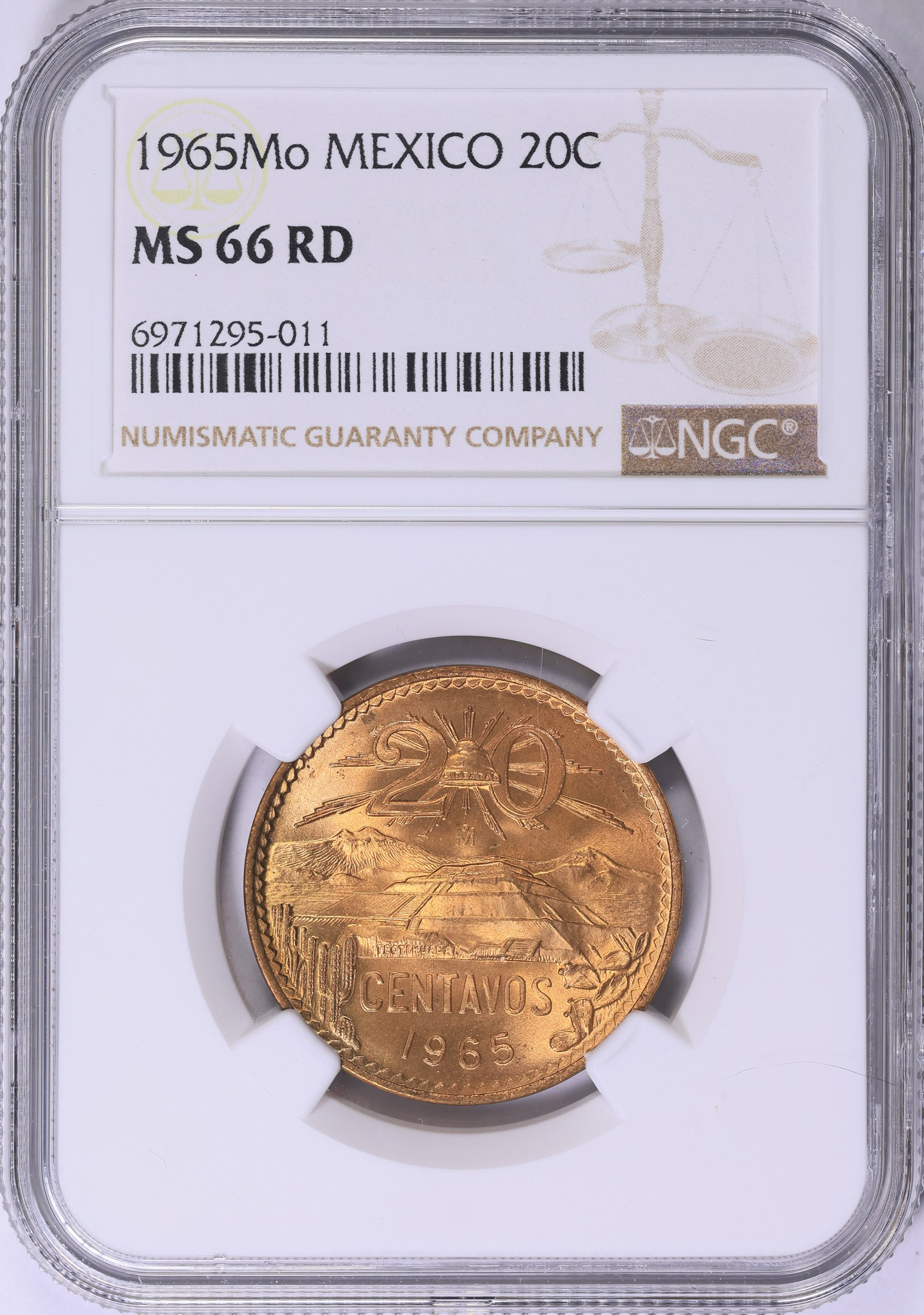 ムニキスゼロ SAR Near Mint Condition Mexico 1965-Mo 20 Centavos KM-440 NGC MS-66 RD (Item 1988622