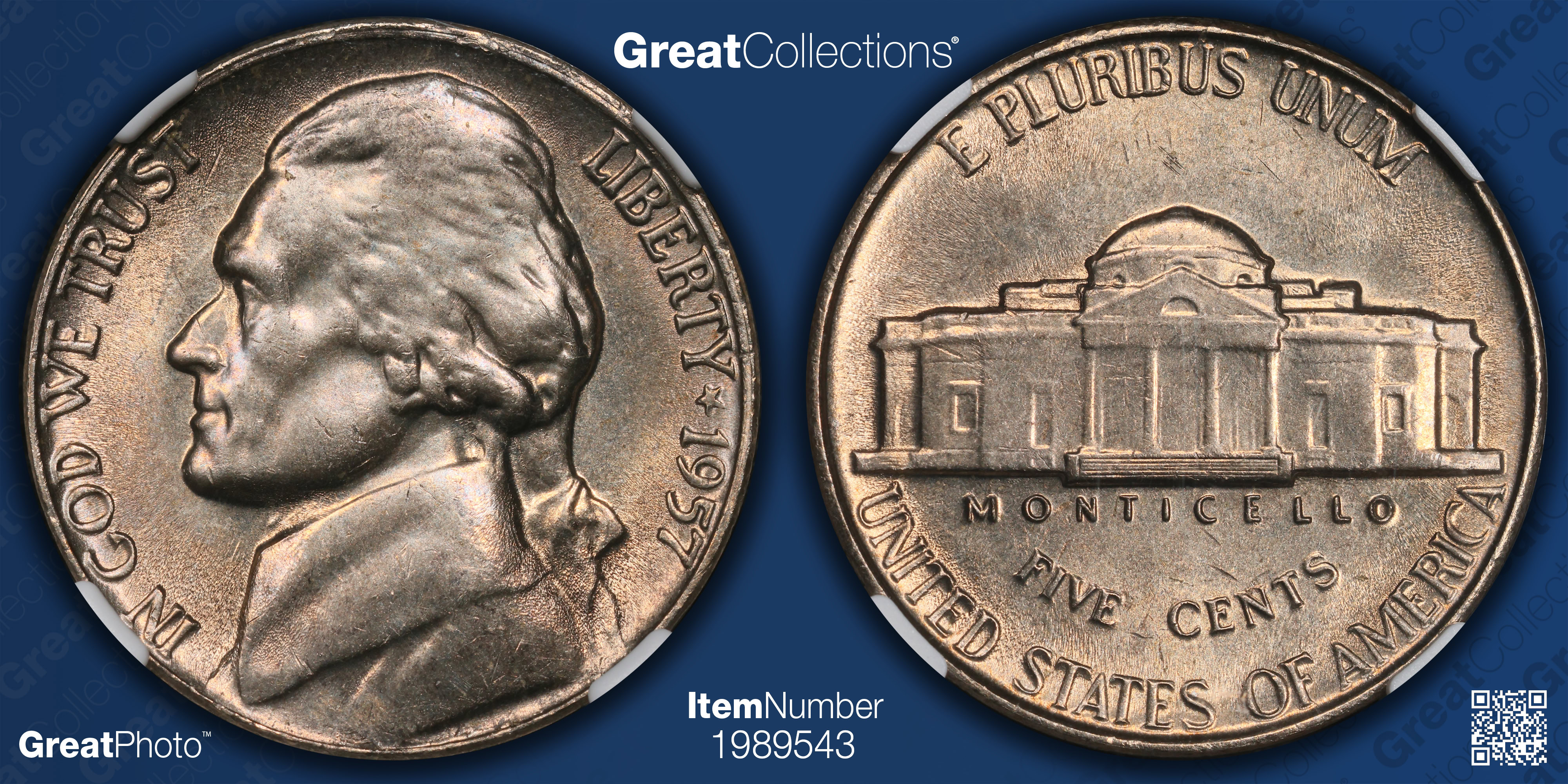 1957 Jefferson Nickel NGC MS-66 5FS (Item 1989543) | GreatCollections ...
