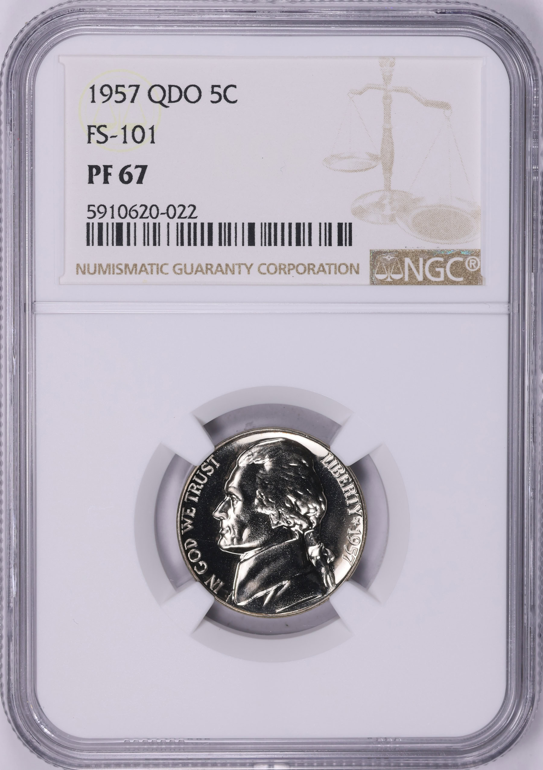 1957 Jefferson Nickel Quadrupled Die Obverse FS-101 NGC Proof-67