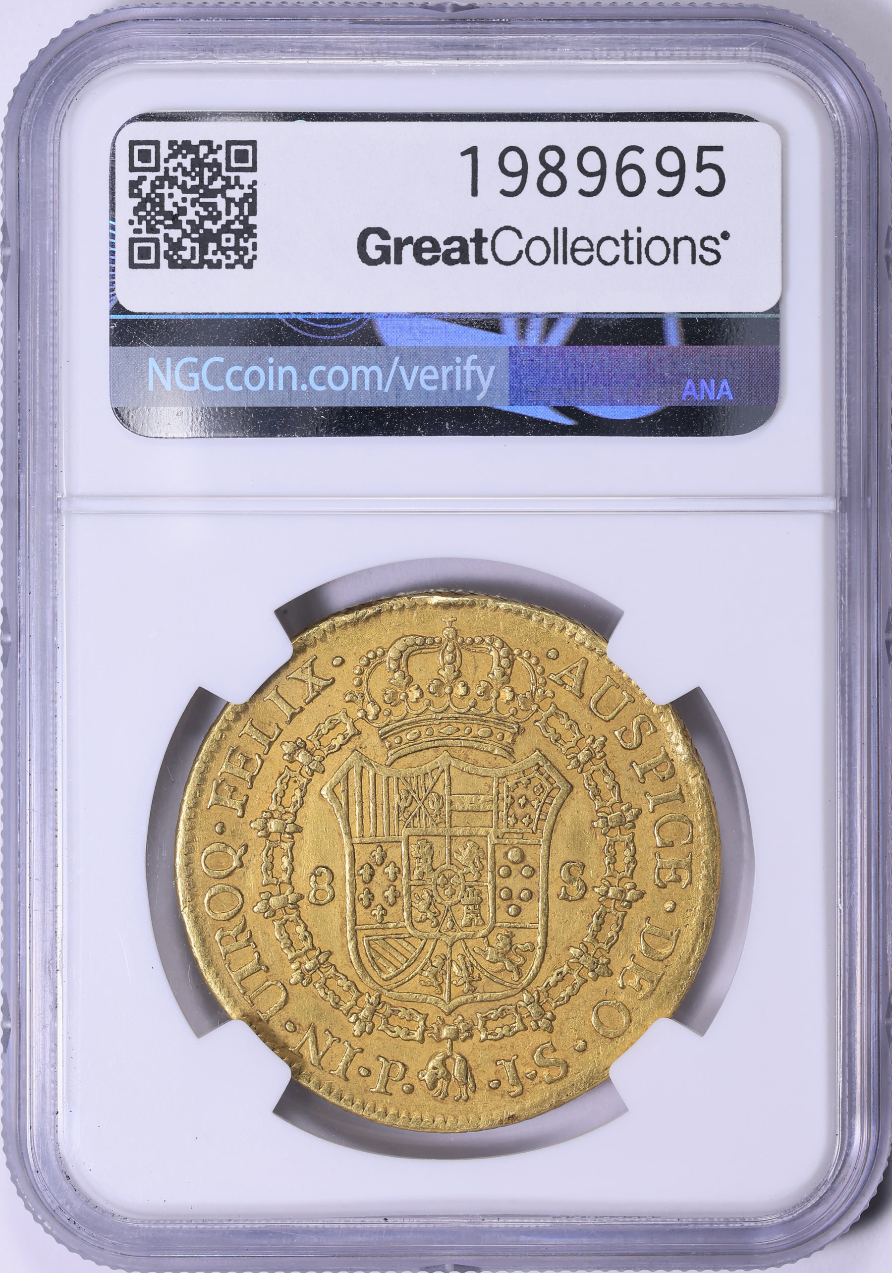 Colombia 1774-P JS Gold 8 Escudos KM-50.2 NGC XF-45 (AGW = 0.7841
