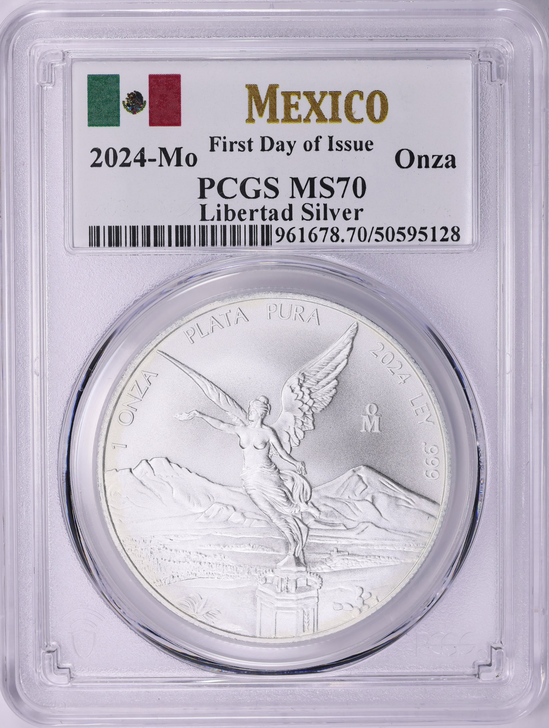 Mexico 2024-Mo Silver Onza Libertad First Day of Issue PCGS MS-70