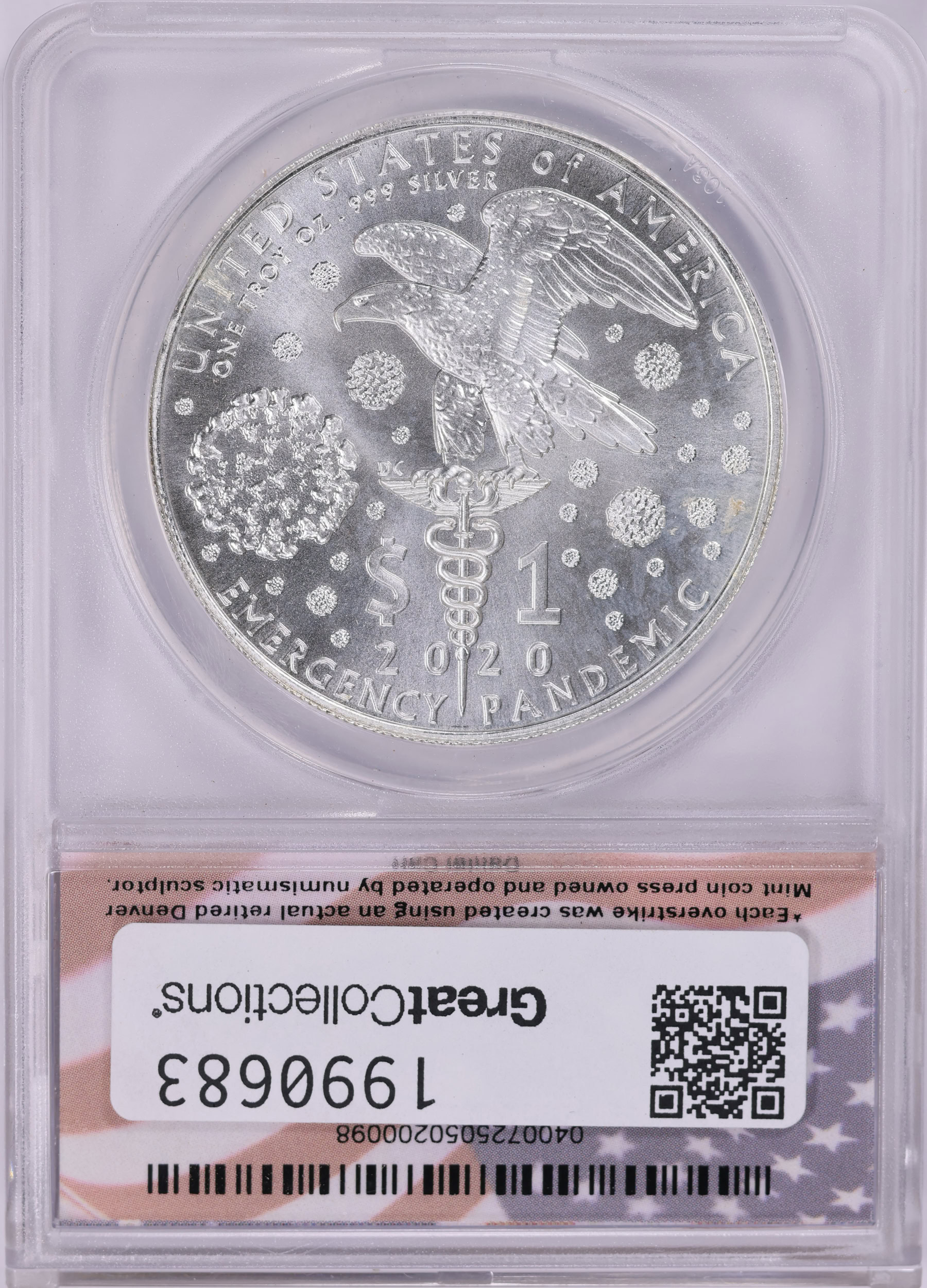 定価7万円 Carrs Sterling Silver 20x15cm 新品 2020 Overstruck Silver Eagle Design Daniel Carr Token ANACS MS-69