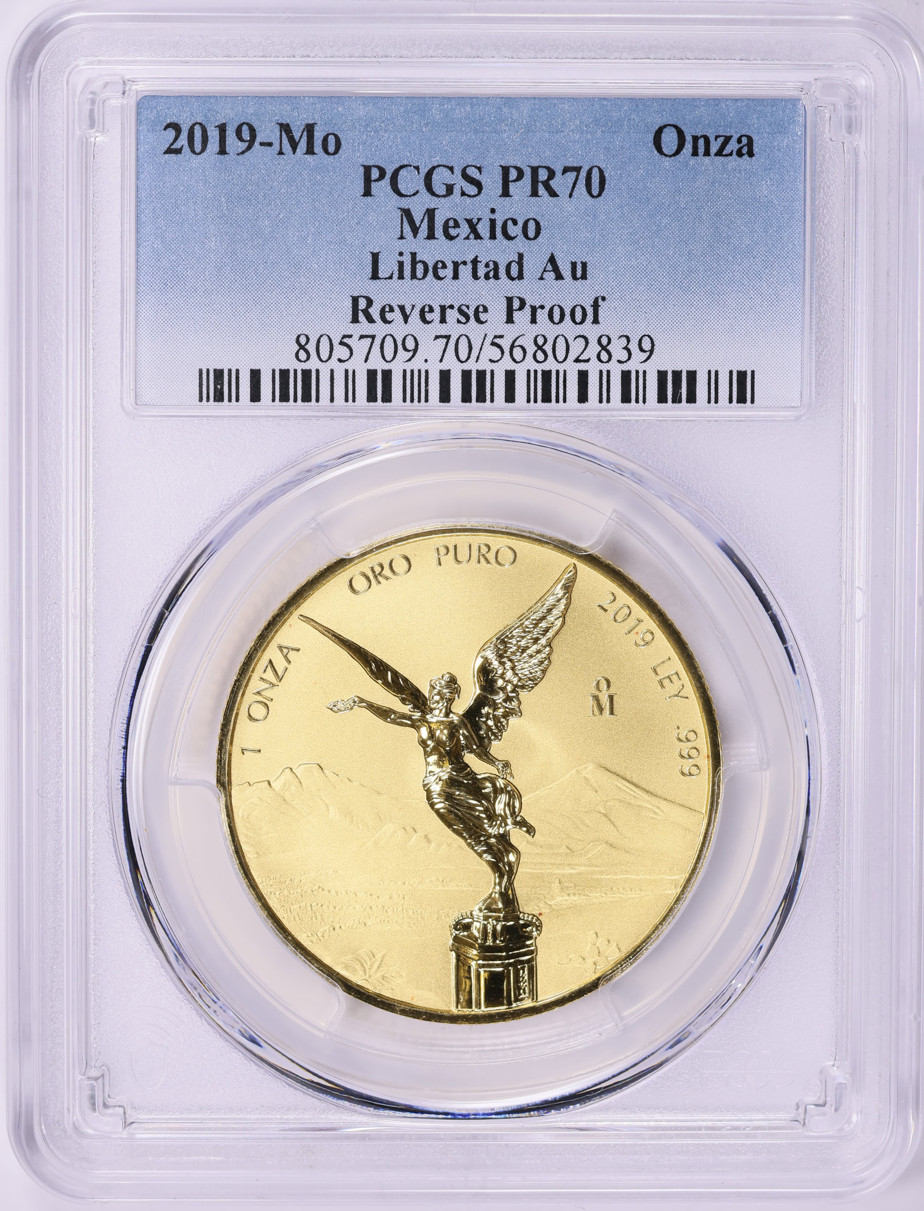 Mexico 2019-Mo Gold Onza Libertad Reverse Proof KM-675 PCGS Proof