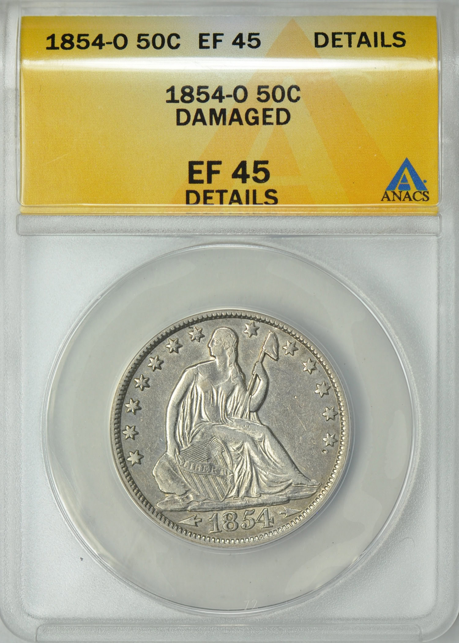 1854-O Seated Liberty Half Dollar Arrows ANACS XF-45 Details (Item