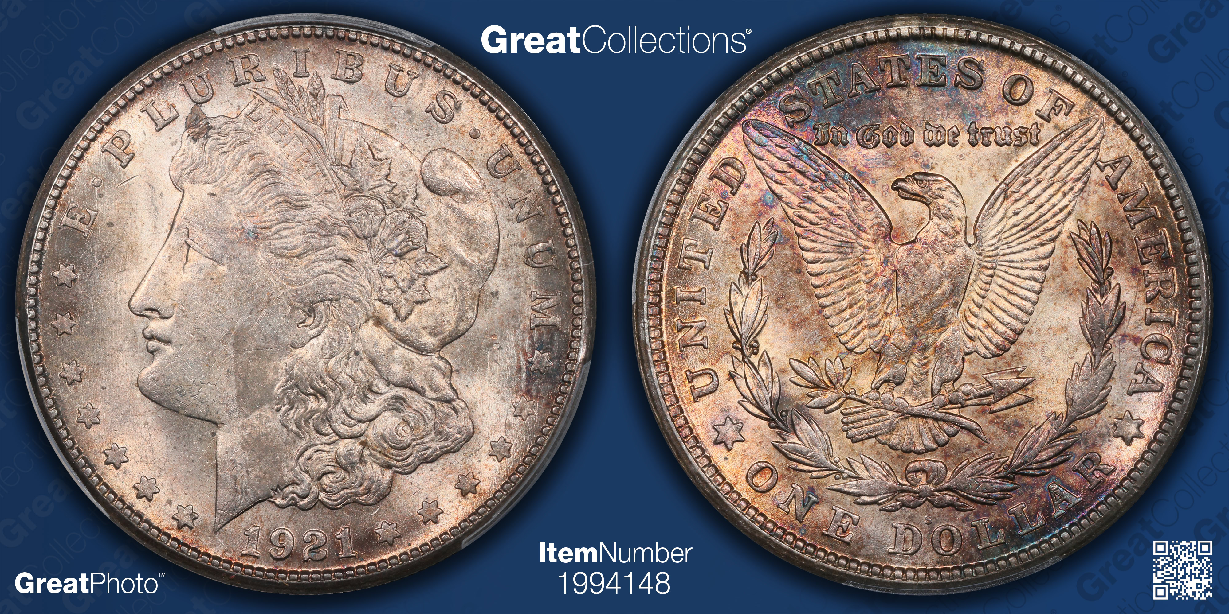 1921-S Morgan Silver Dollar PCGS MS-63 (Toned) (Item 1994148