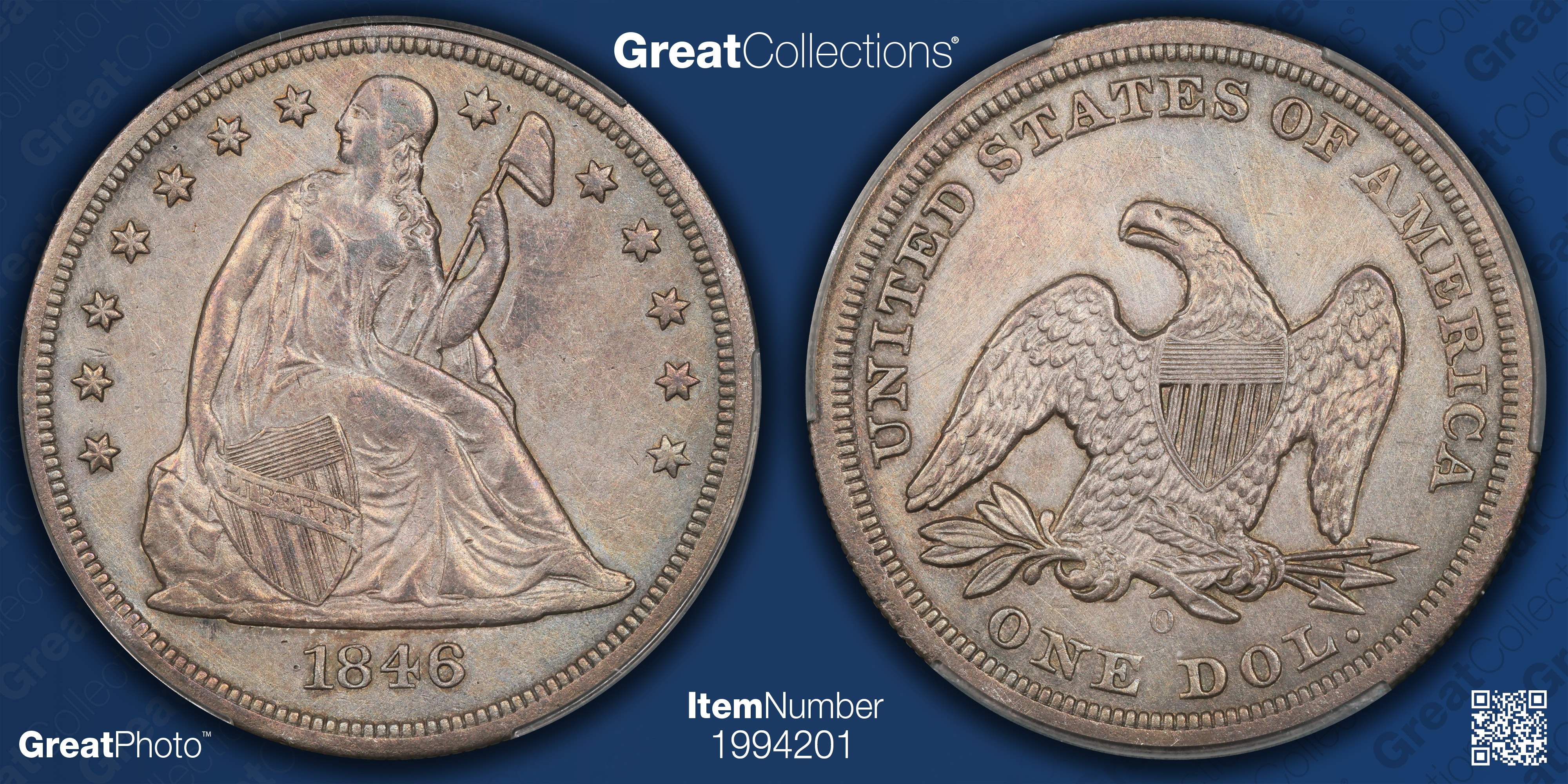 1846-O Seated Liberty Silver Dollar CACG AU Details (Item 1994201