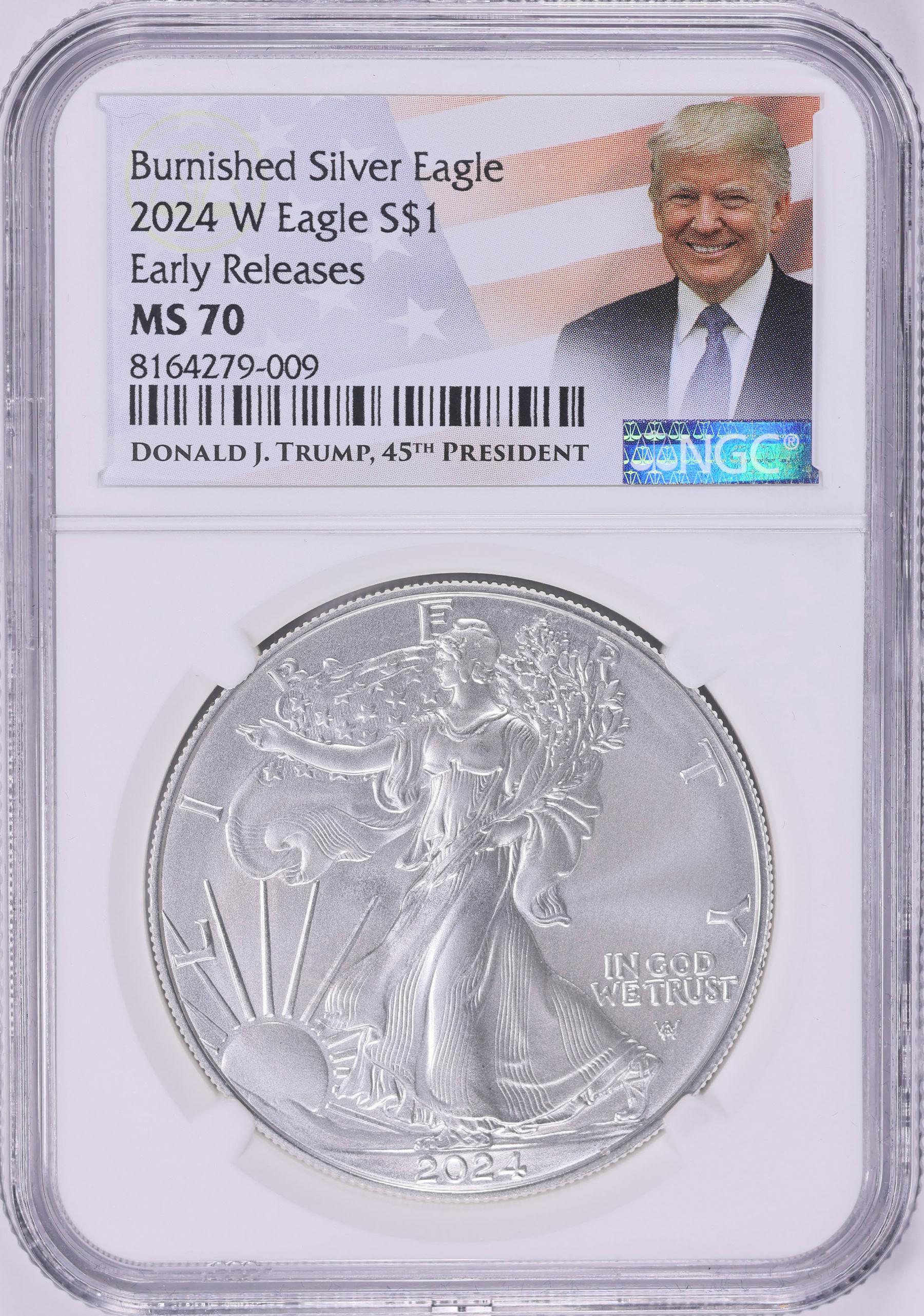 2024-W $1 Silver Eagle Burnished Early Releases NGC MS-70 (Donald