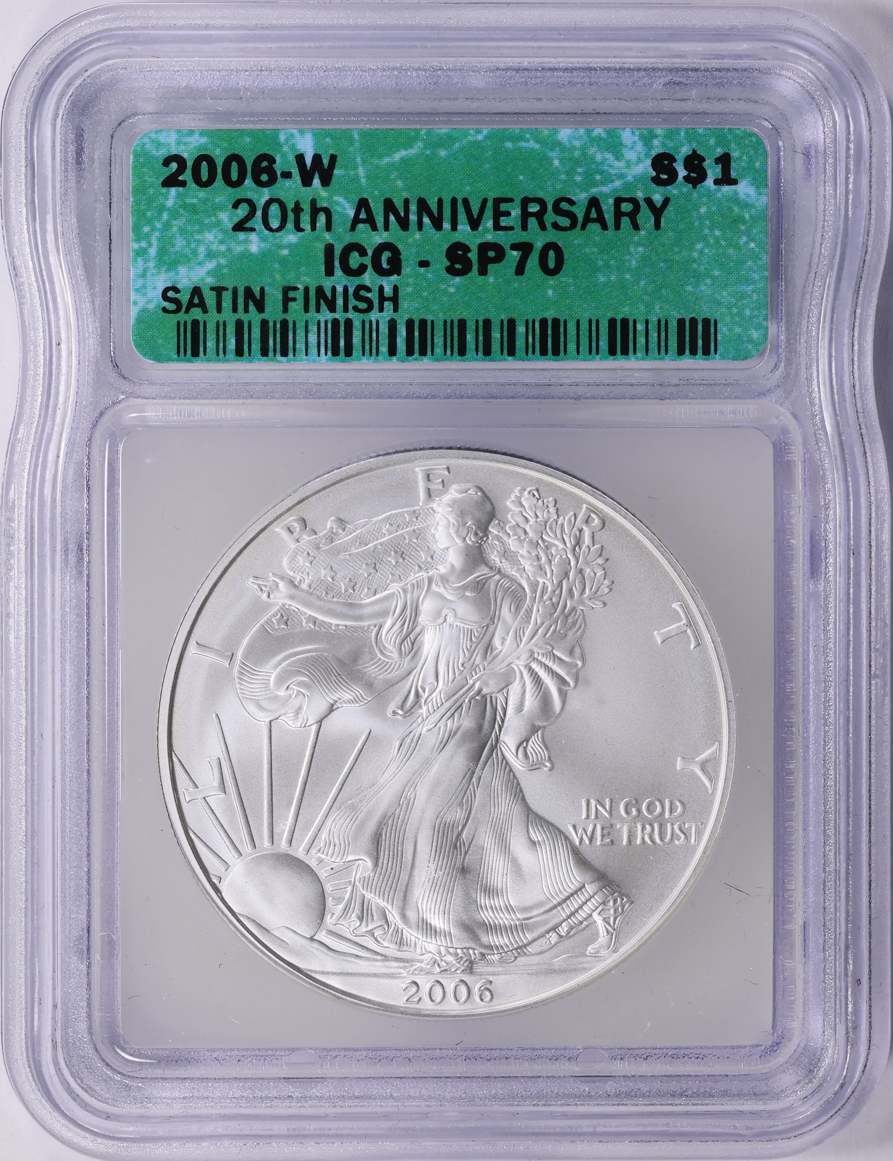 2006-W $1 Silver Eagle Satin Finish ICG SP-70 (Item 1994915