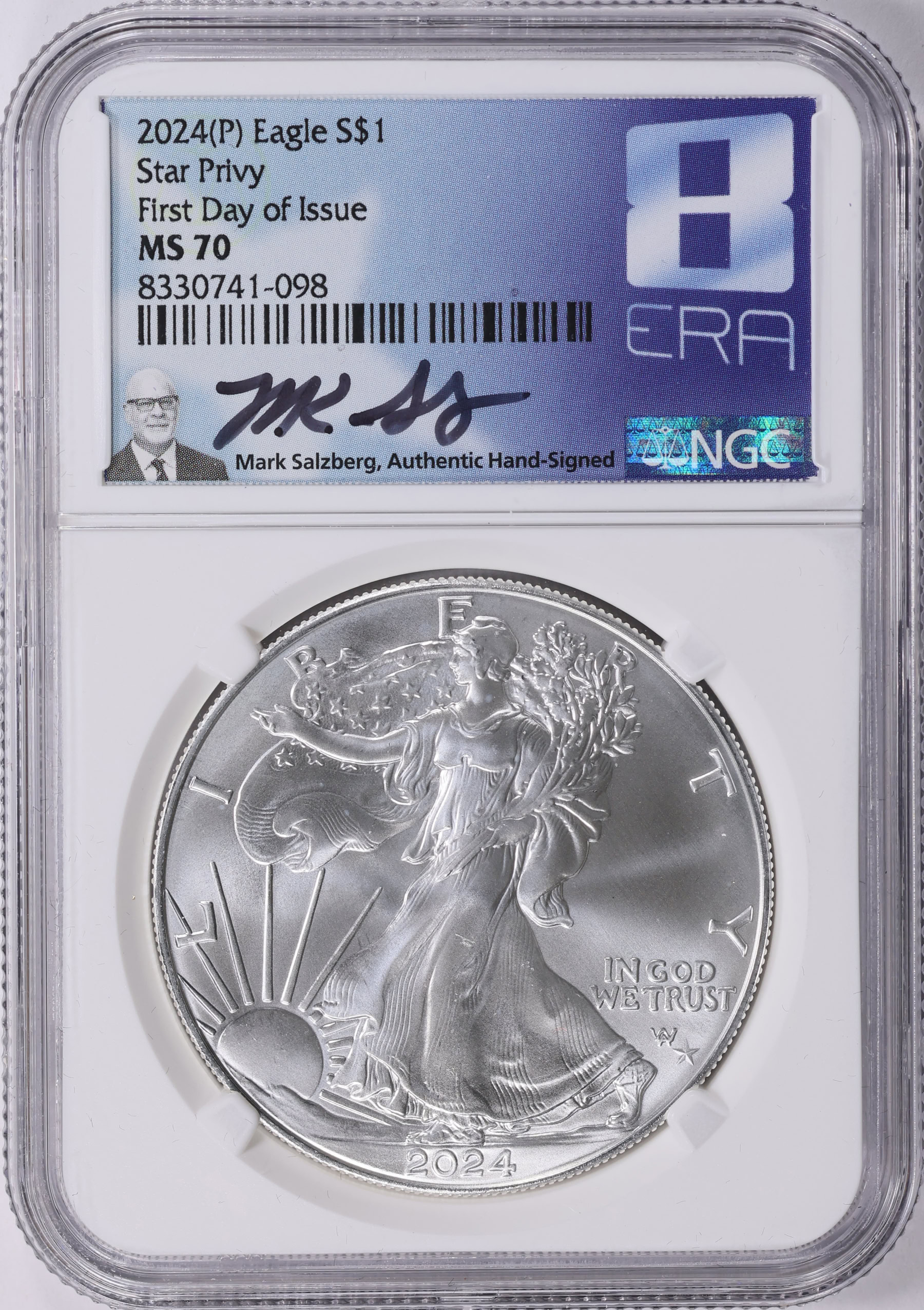 2024-(P) $1 Silver Eagle with Star Privy First Day of Issue NGC MS