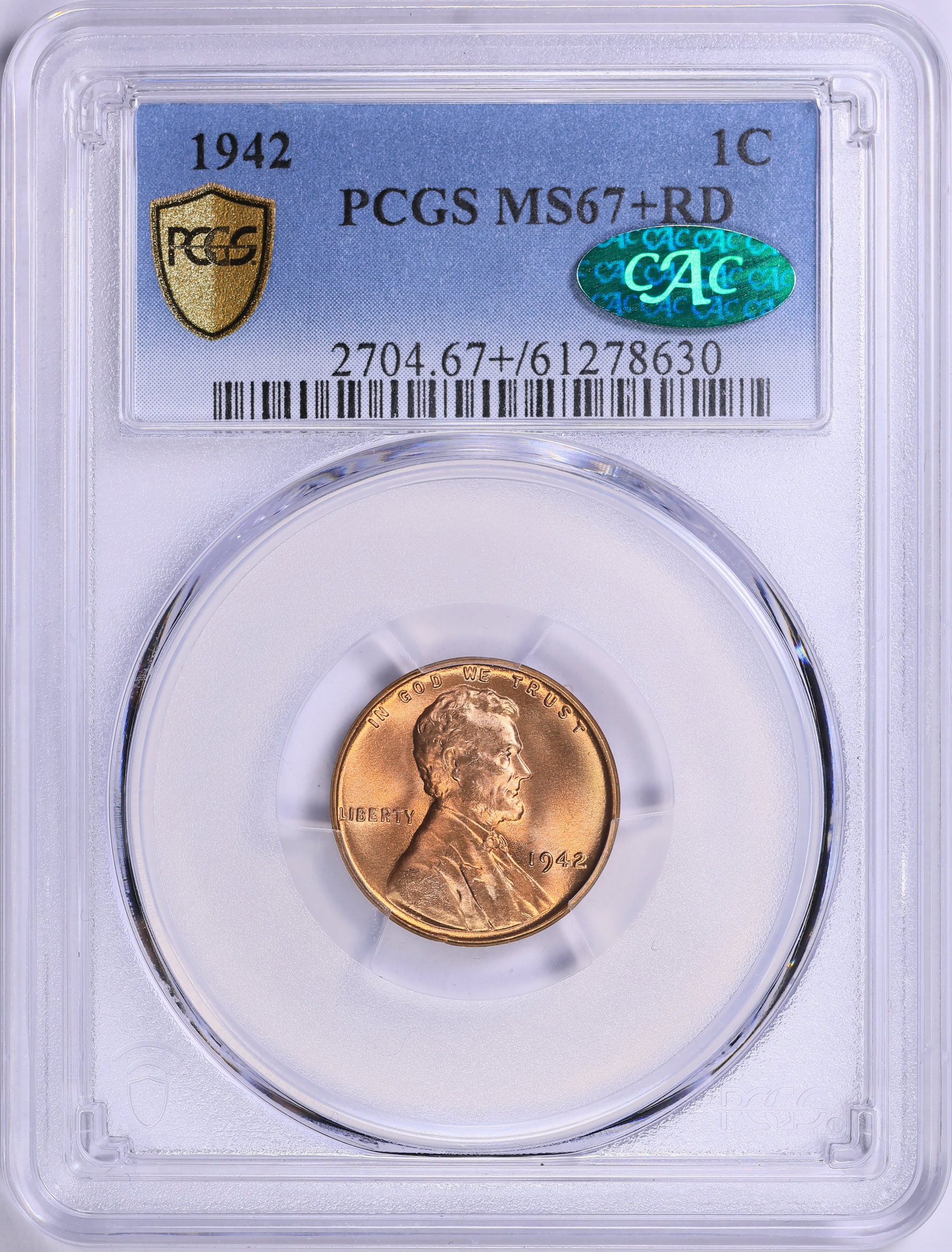 1942 Lincoln Cent PCGS MS-67+ RD (CAC Green) (Ex. Blay / Red