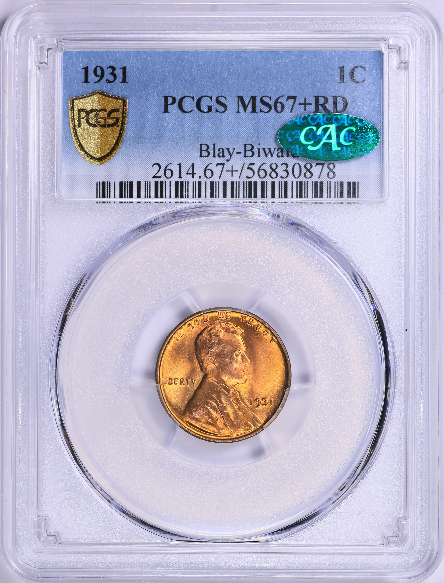 コレクション PCGS MS67 1931 Lincoln Cent PCGS MS-67+ RD (CAC Green) (Blay-Biwald