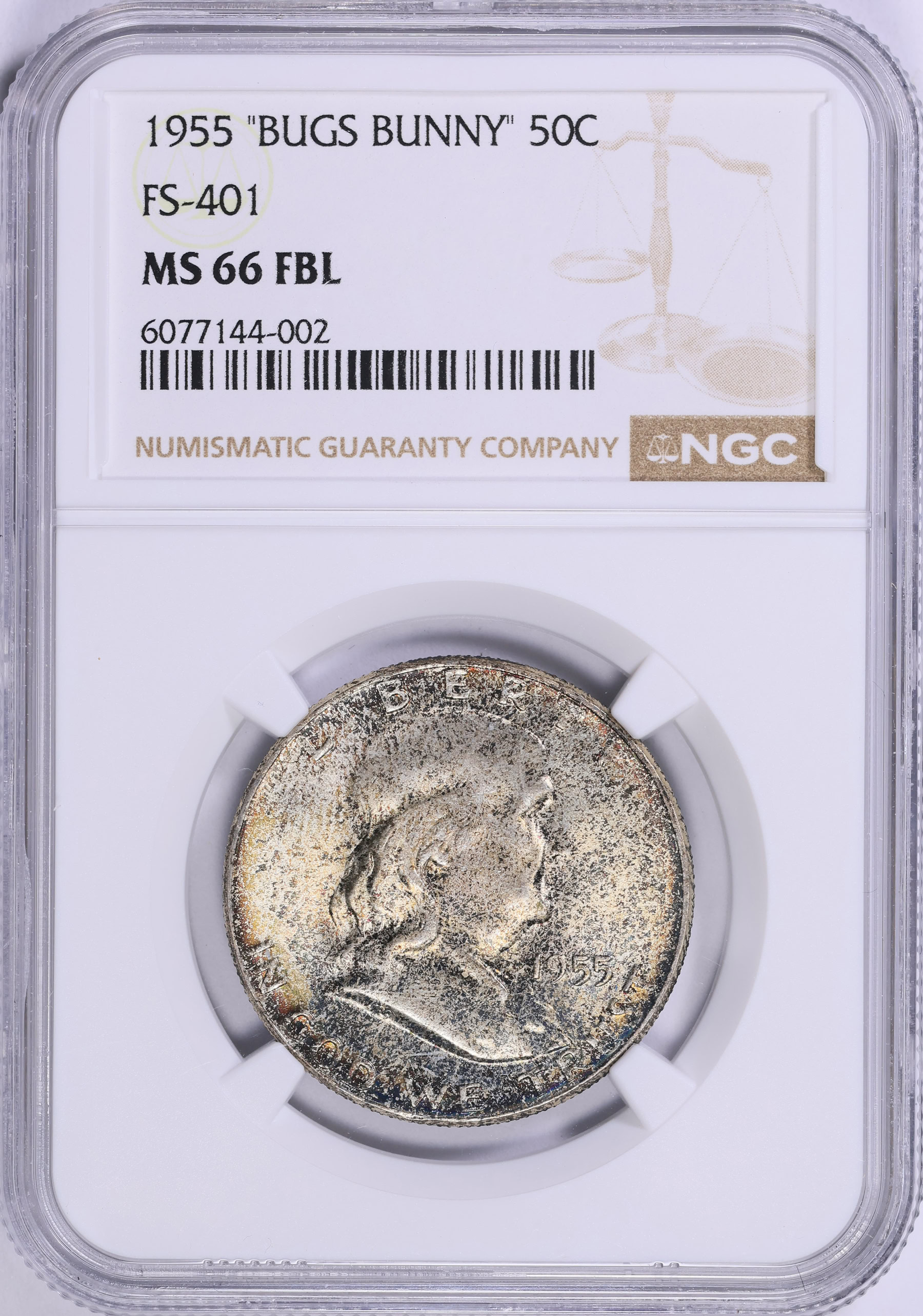 1955 Franklin Half Dollar Bugs Bunny FS-401 NGC MS-66 FBL (Toned