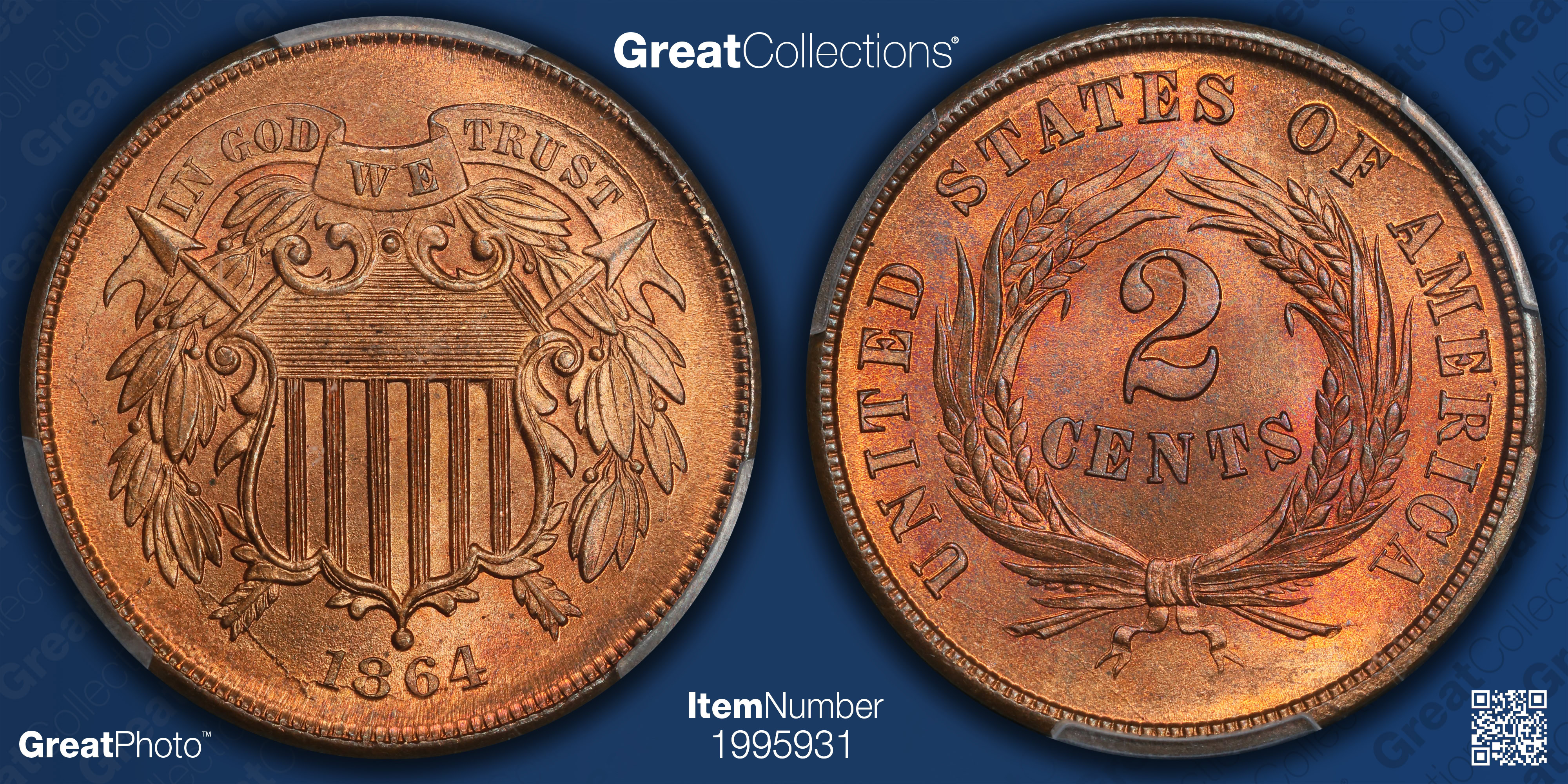 1864 Two-Cent Piece Large Motto PCGS MS-66 RD (Item 1995931 ...