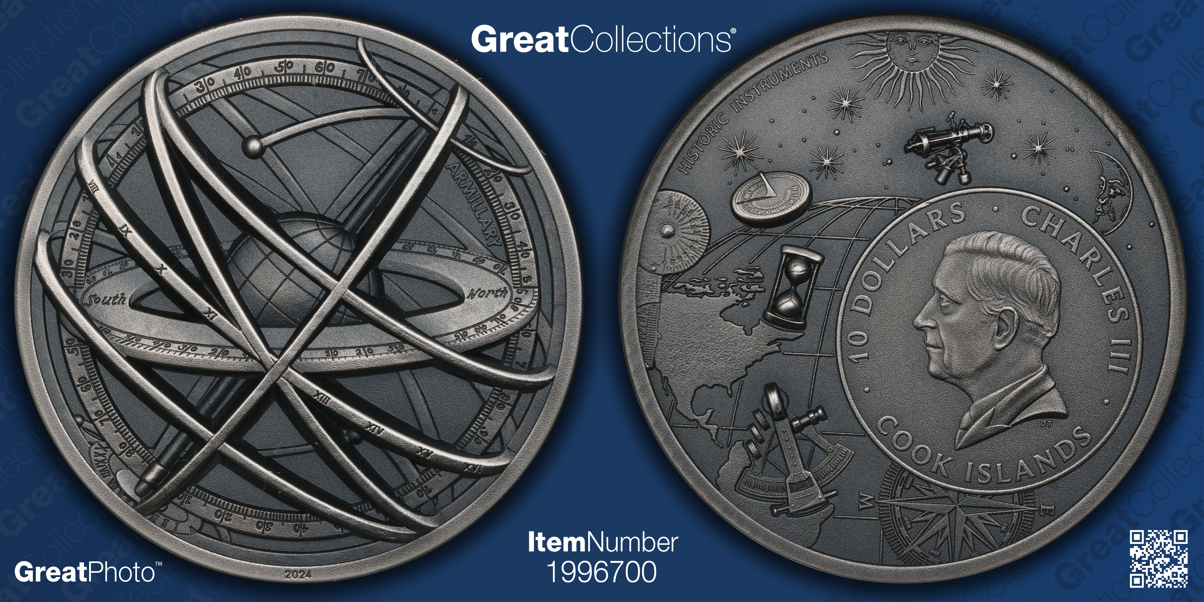 Cook Islands 2024 Silver $10 Historic Instruments Armillary Sphere ...