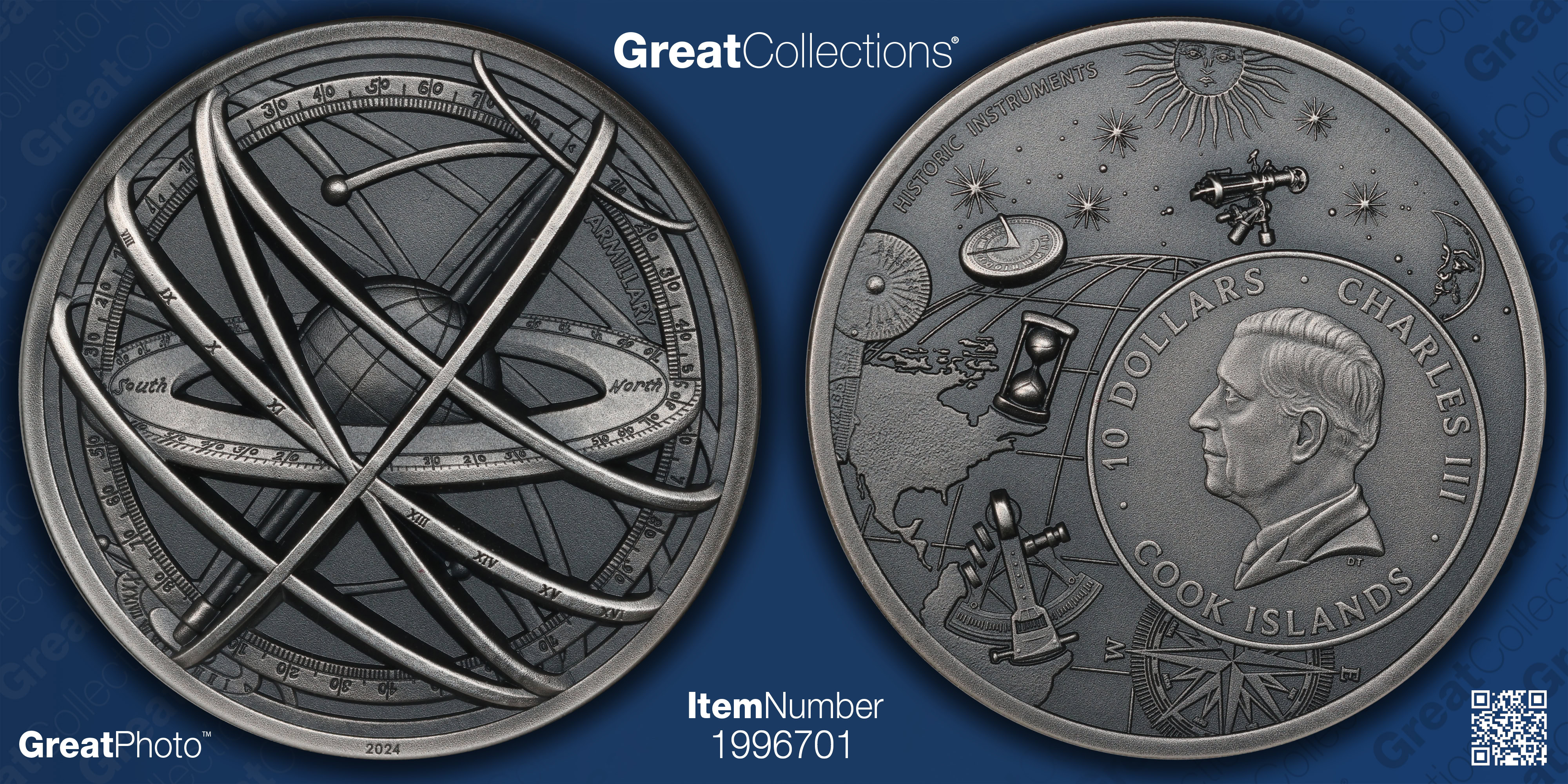 Cook Islands 2024 Silver $10 Historic Instruments Armillary Sphere ...