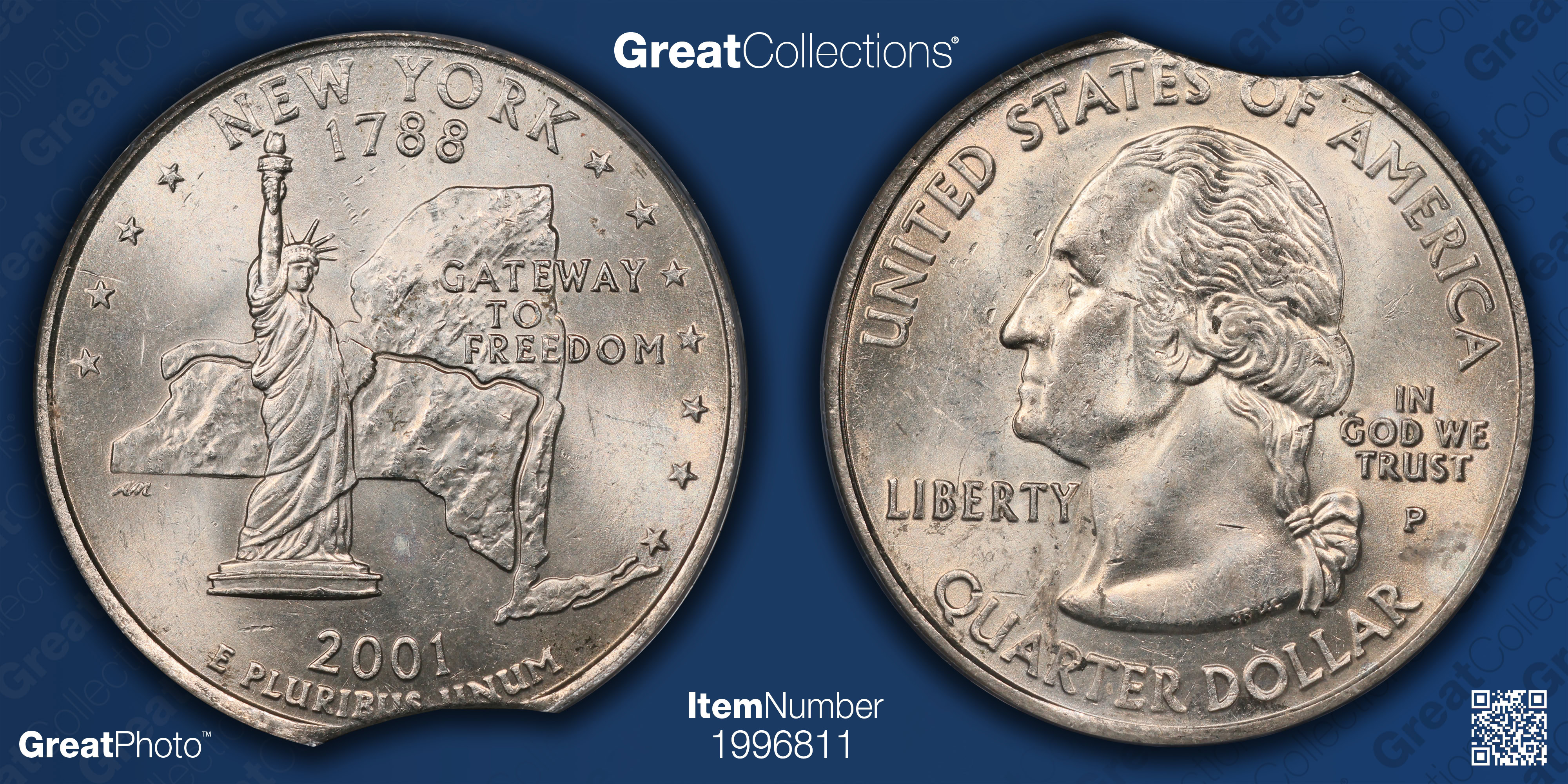 Mint Error 2001-P State Quarter New York Curved Clip Weight 5.51 Grams ...