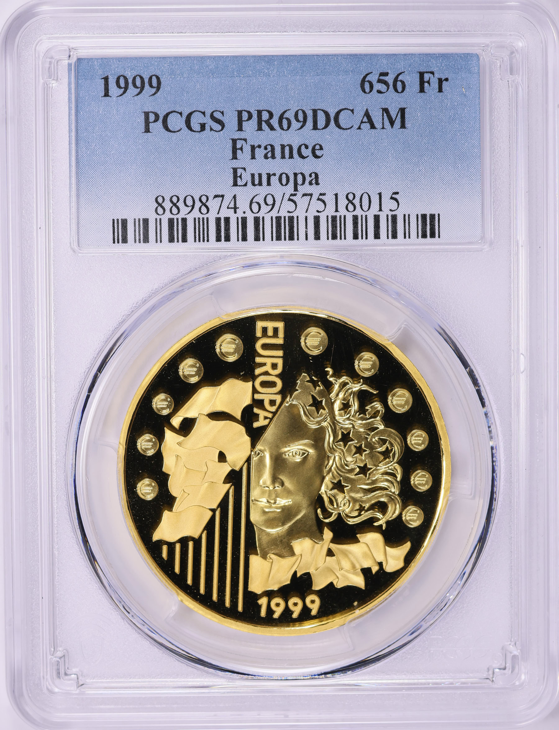France 1999 Gold 655.957 Francs Europa KM-1257 PCGS Proof-69 DCAM