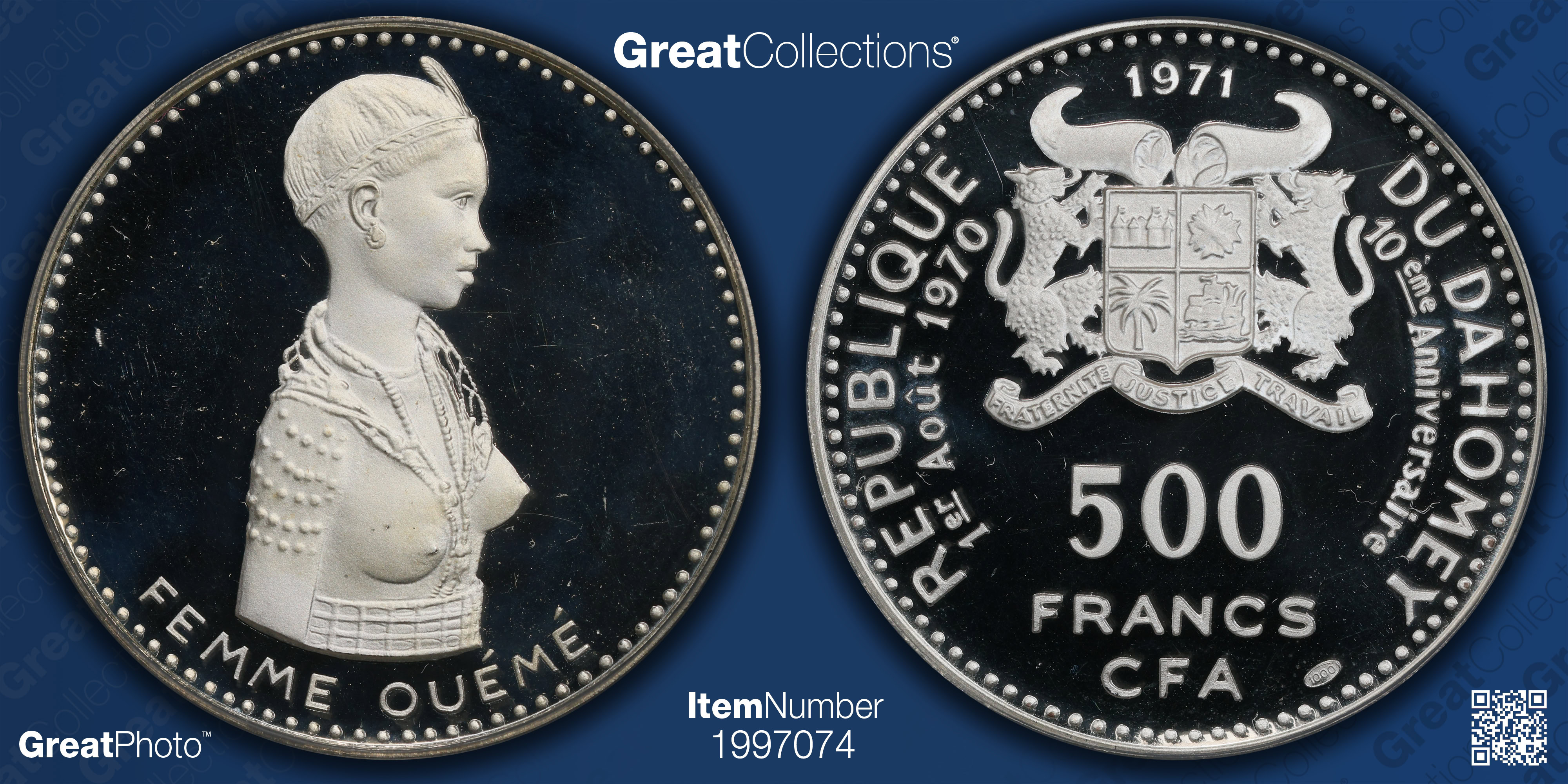 Dahomey 1971 Silver 500 Francs Oueme Woman 10th Anniversary of