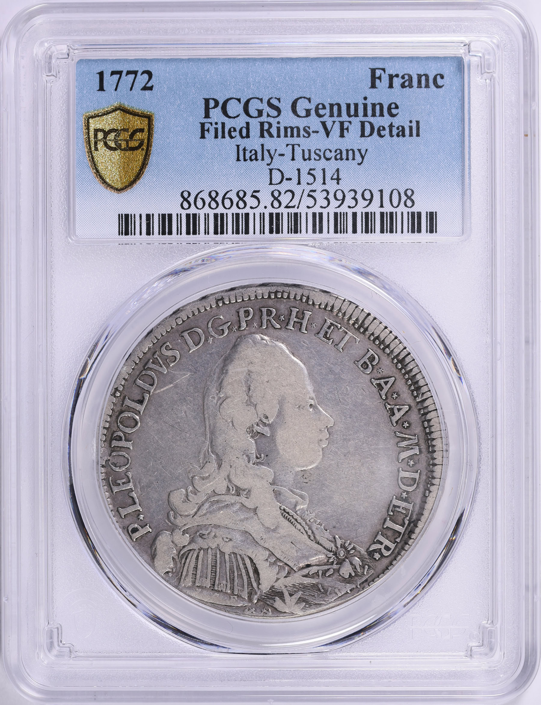 Italy - Tuscany 1772 Silver Francescone (10 Paoli) C-24.1 PCGS