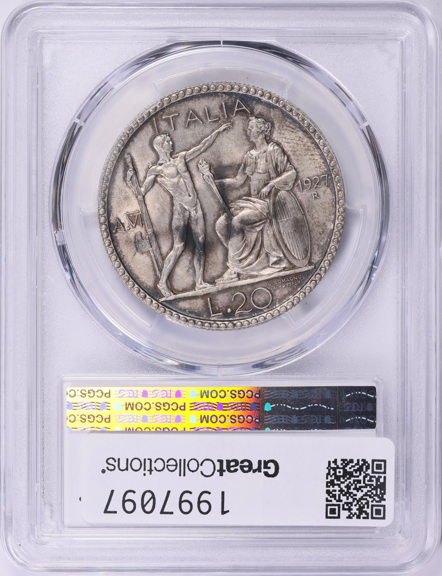 Italy 1927-R A.VI Silver 20 Lire KM-69 PCGS MS-62 (Item 1997097