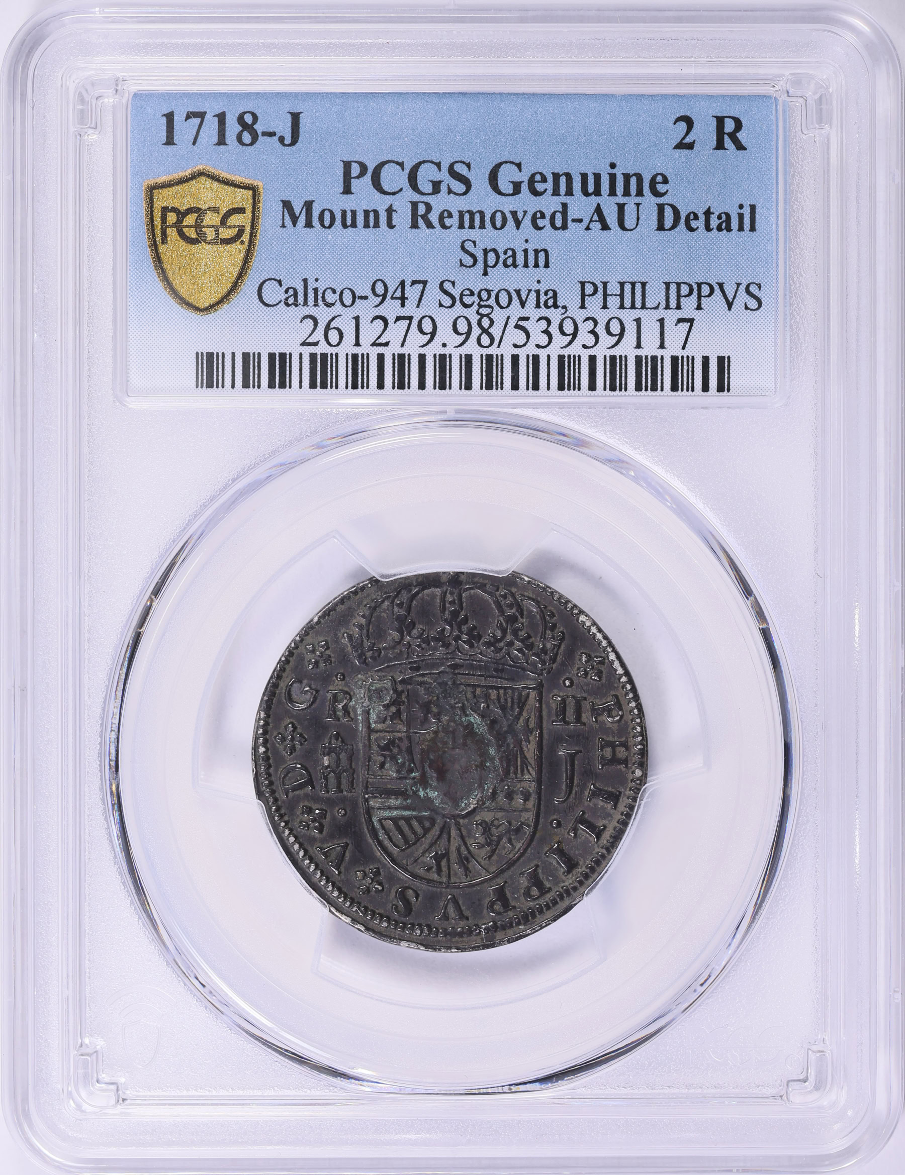 Spain 1718-J 2 Reales Segovia Mint, PHILIPPVS KM-297 PCGS Genuine