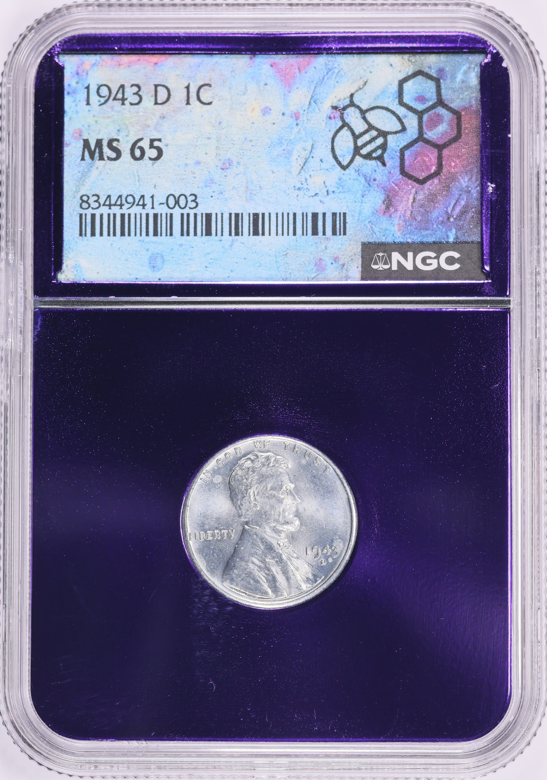 1943-D Lincoln Cent NGC MS-65 (Purple Bee Frame Holder) (Item