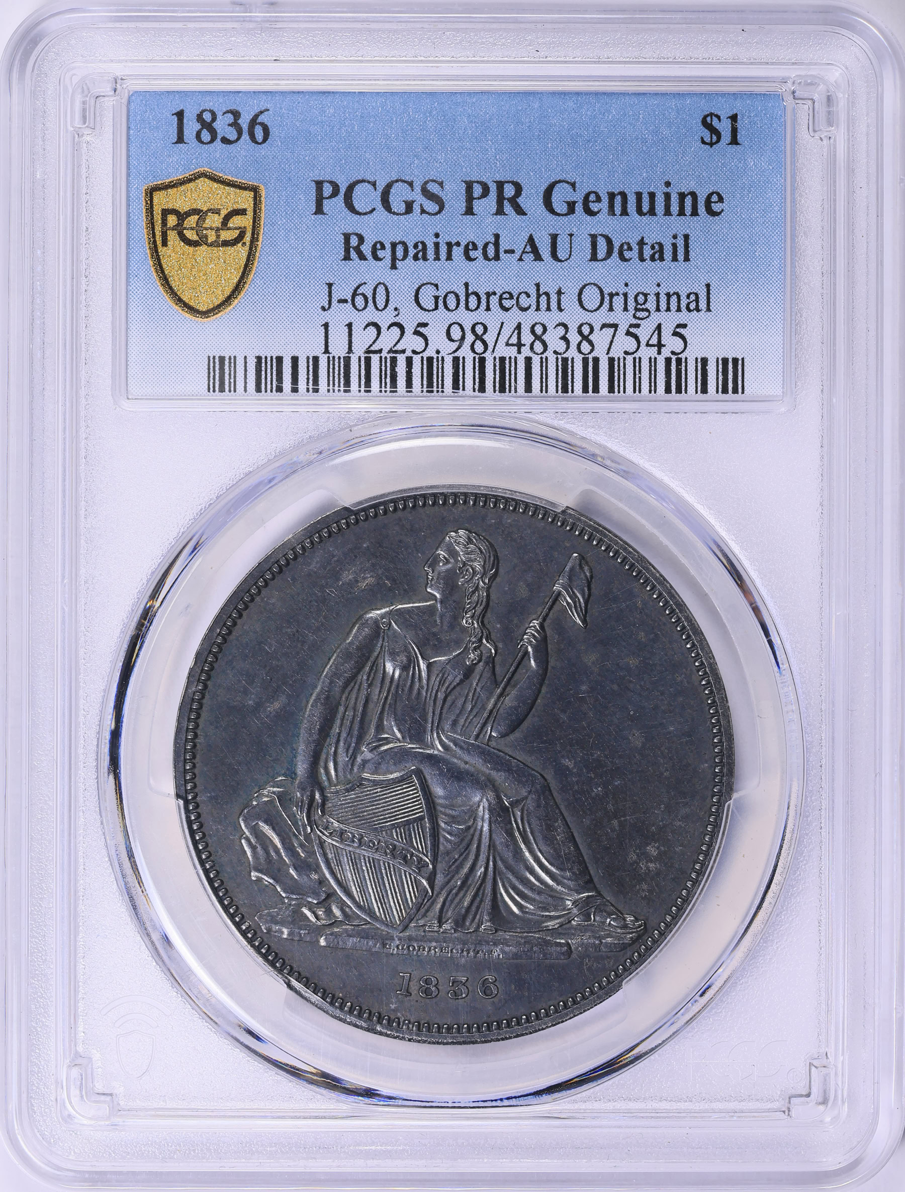 1836 Gobrecht Silver Dollar Original, Coin Alignment PCGS Proof