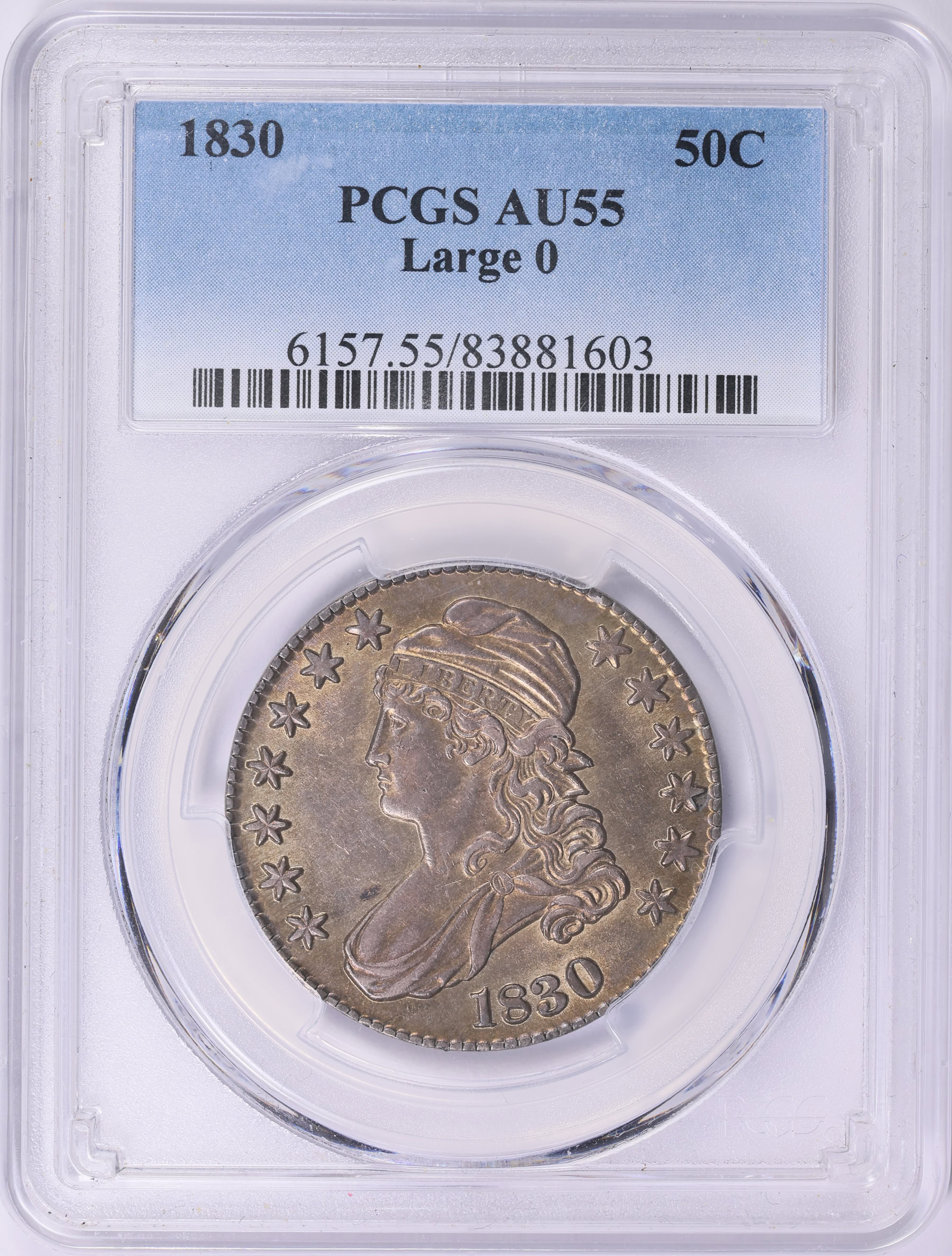 1830 Capped Bust Half Dollar Large 0 PCGS AU-55 (Item 1997392