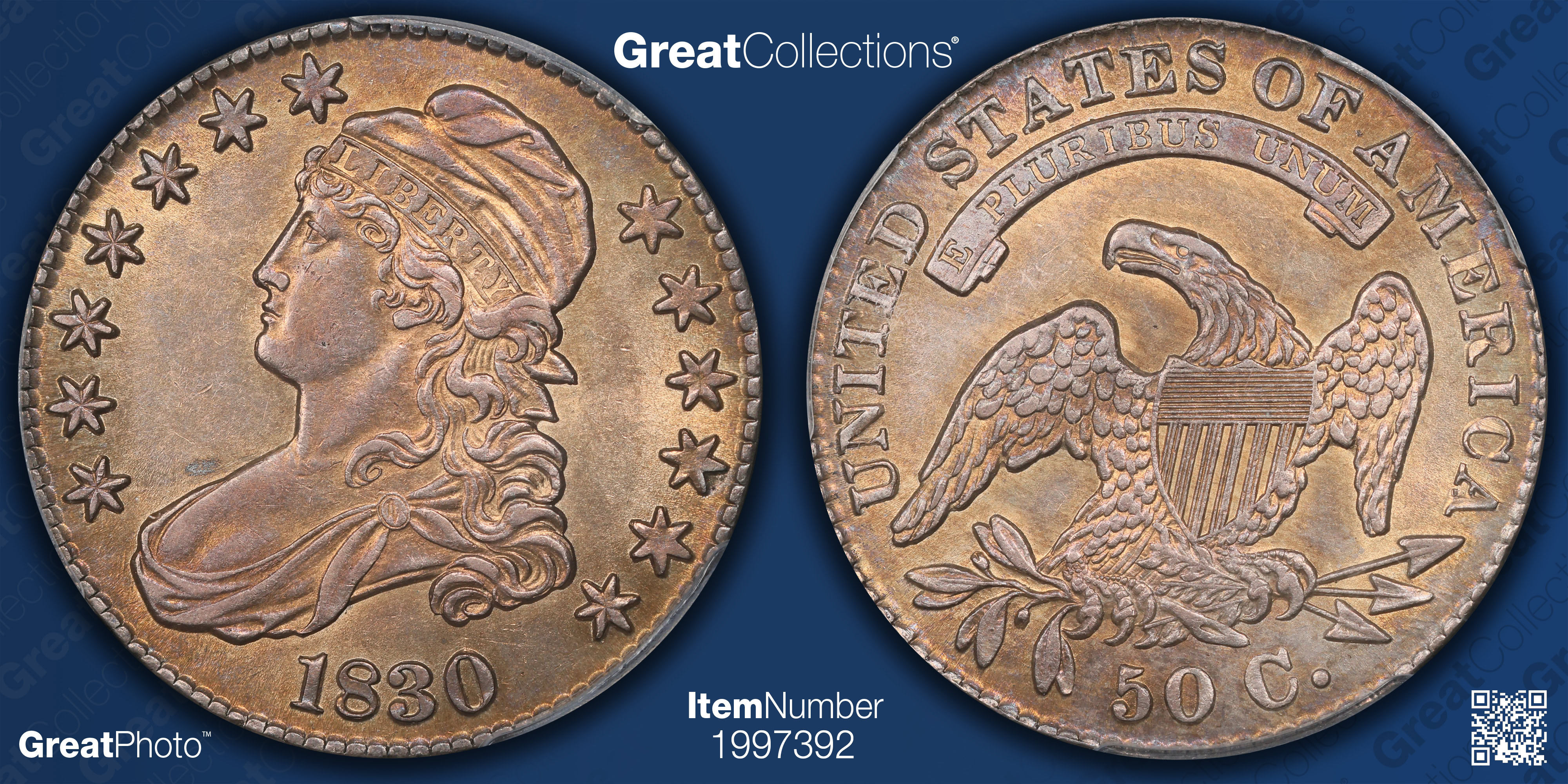 1830 Capped Bust Half Dollar Large 0 PCGS AU-55 (Item 1997392