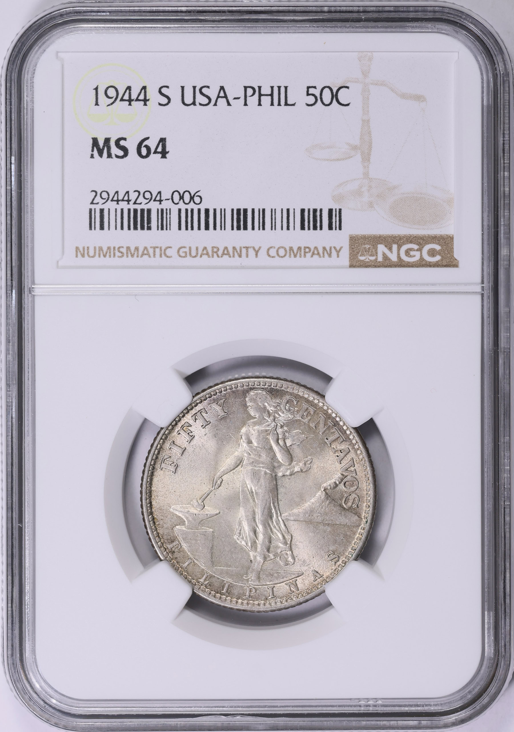 1944-S U.S. Philippines Fifty Centavos NGC MS-64 (Item 1997798