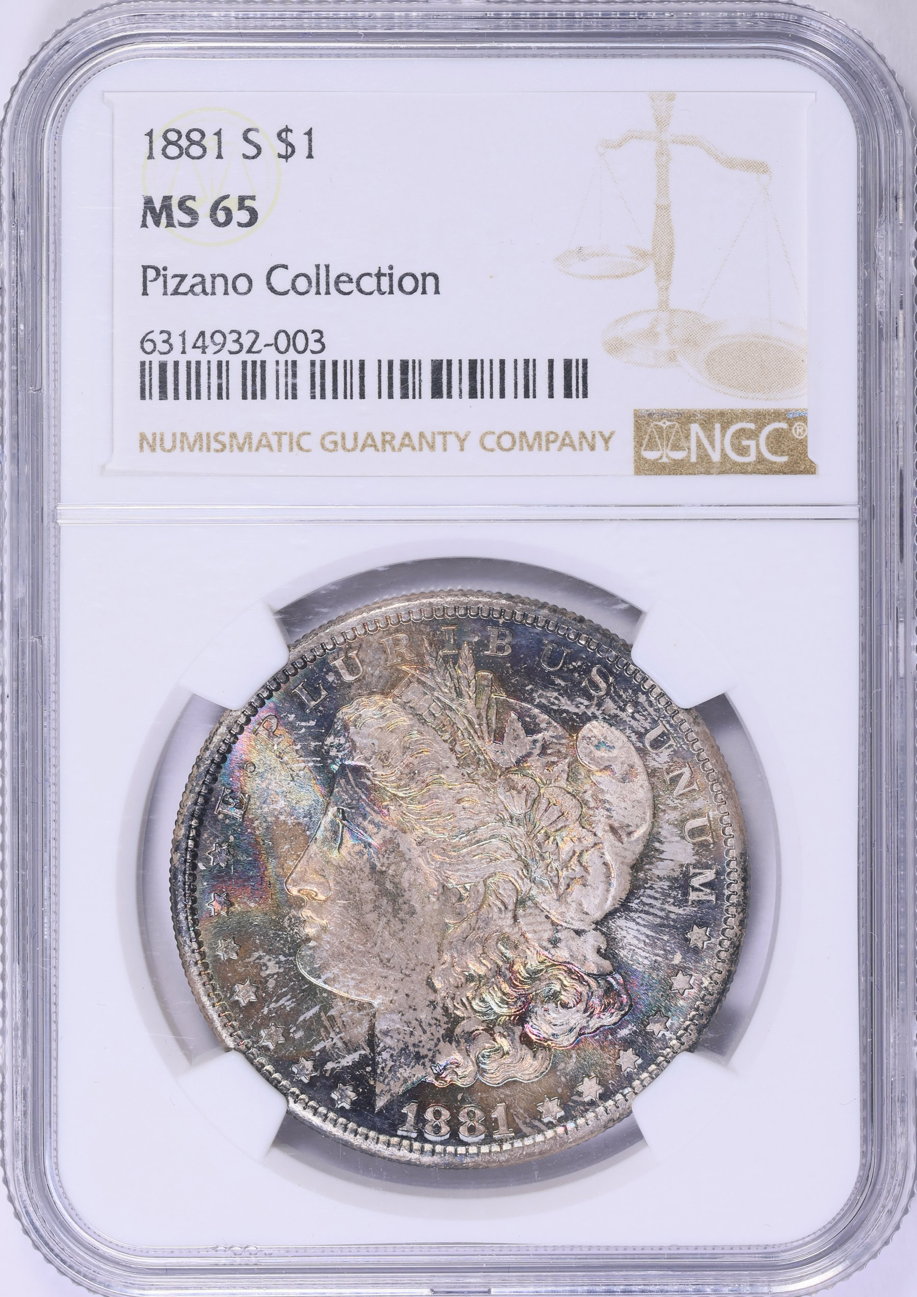 1881-S Morgan Silver Dollar NGC MS-65 (Pizano Collection) (Toned