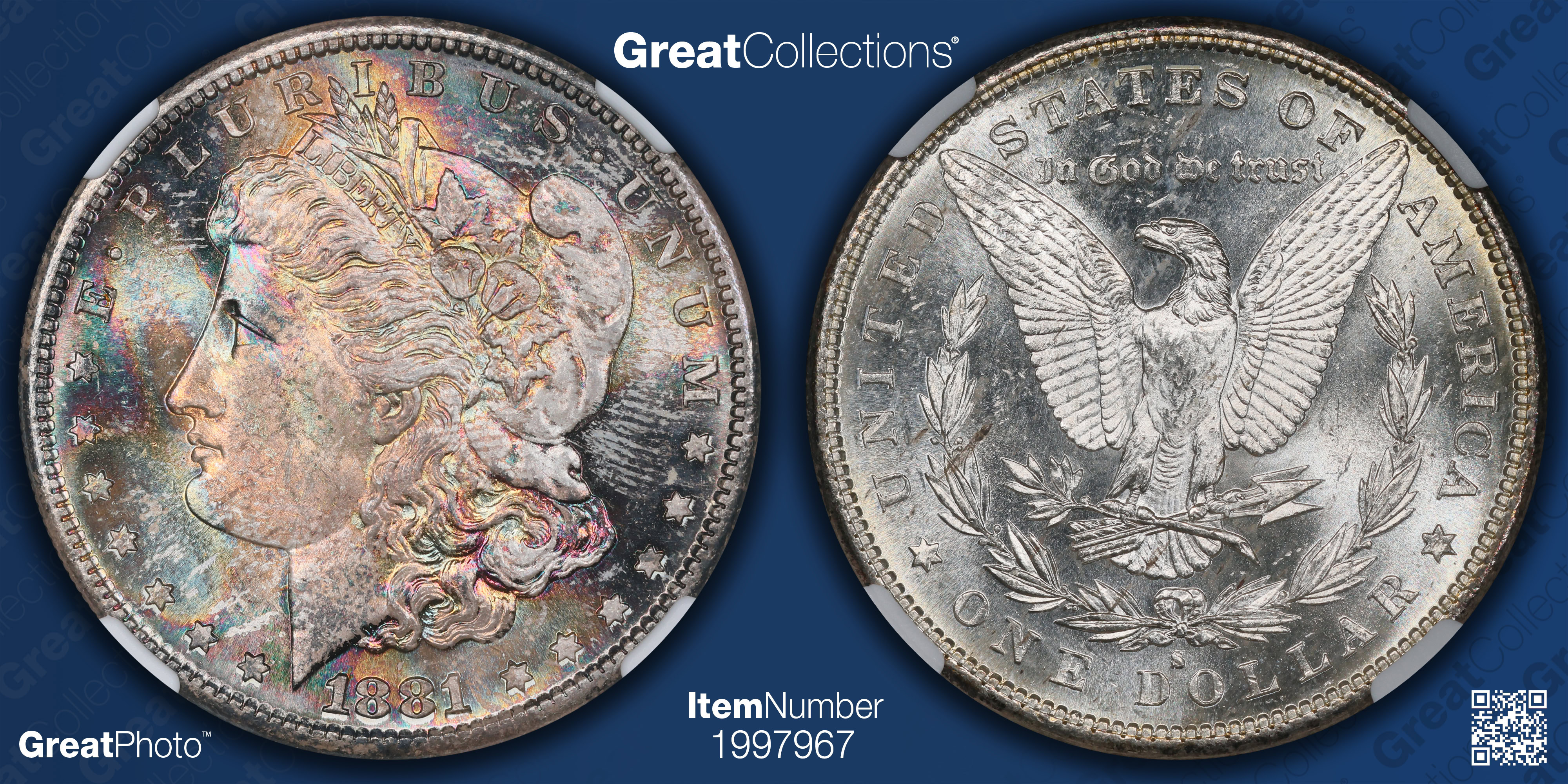 1881-S Morgan Silver Dollar NGC MS-65 (Pizano Collection) (Toned