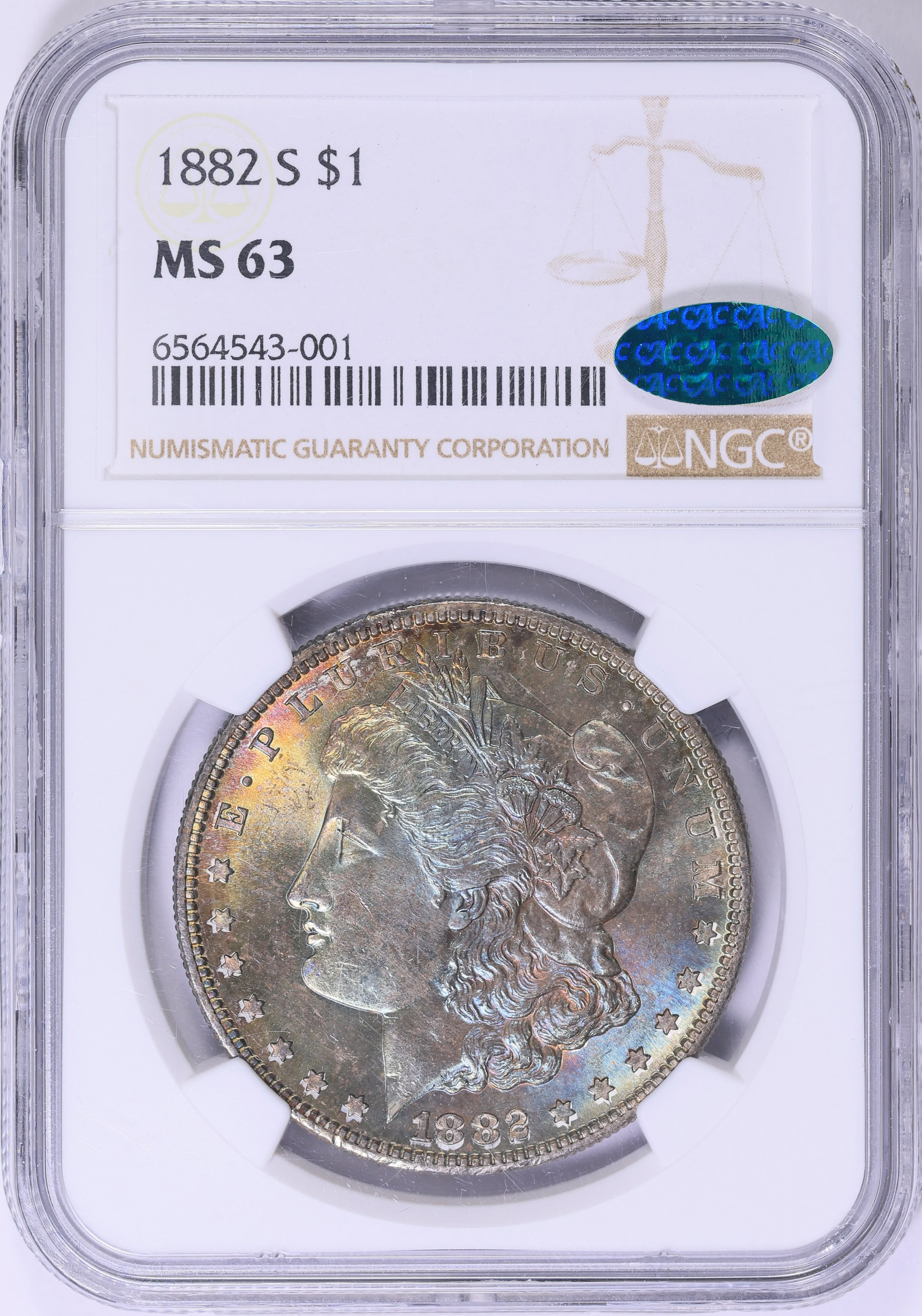 1882-S Morgan Silver Dollar NGC MS-63 (CAC Green) (Toned) (Item