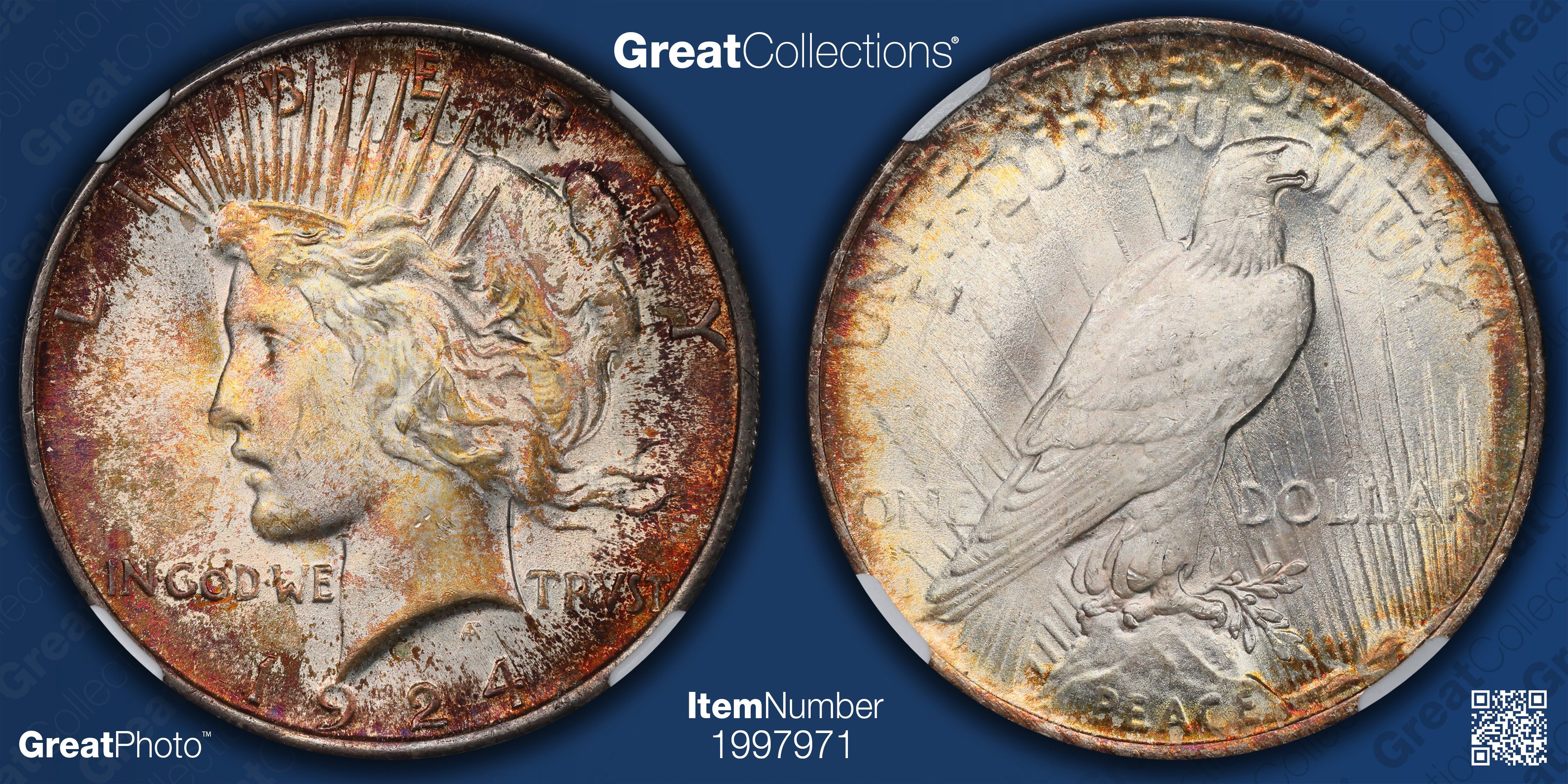 ピース 1924 Peace Silver Dollar NGC MS-64 (CAC Green) (Toned) (Item