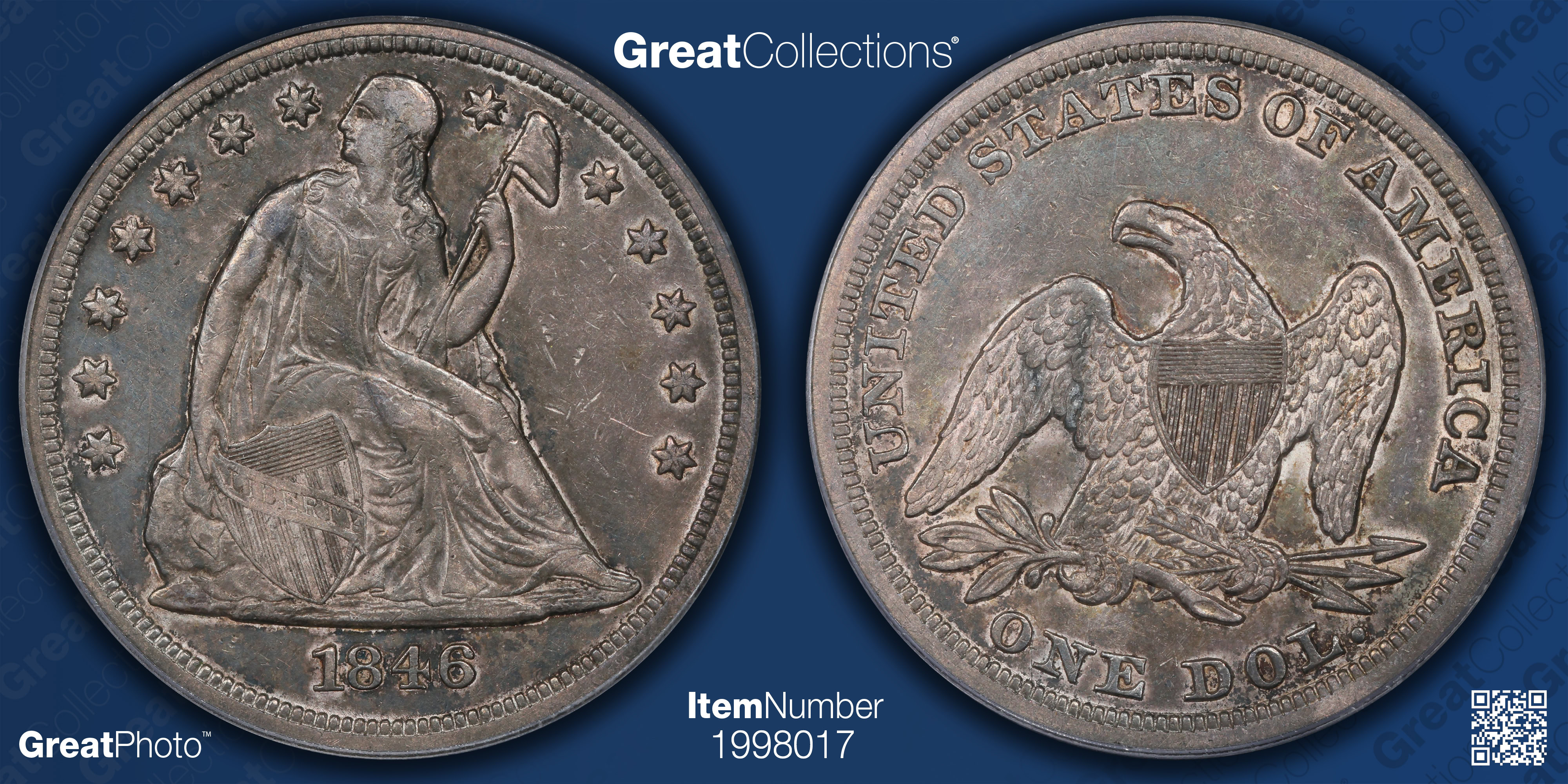 1846 Seated Liberty Silver Dollar PCGS XF-40 (Item 1998017