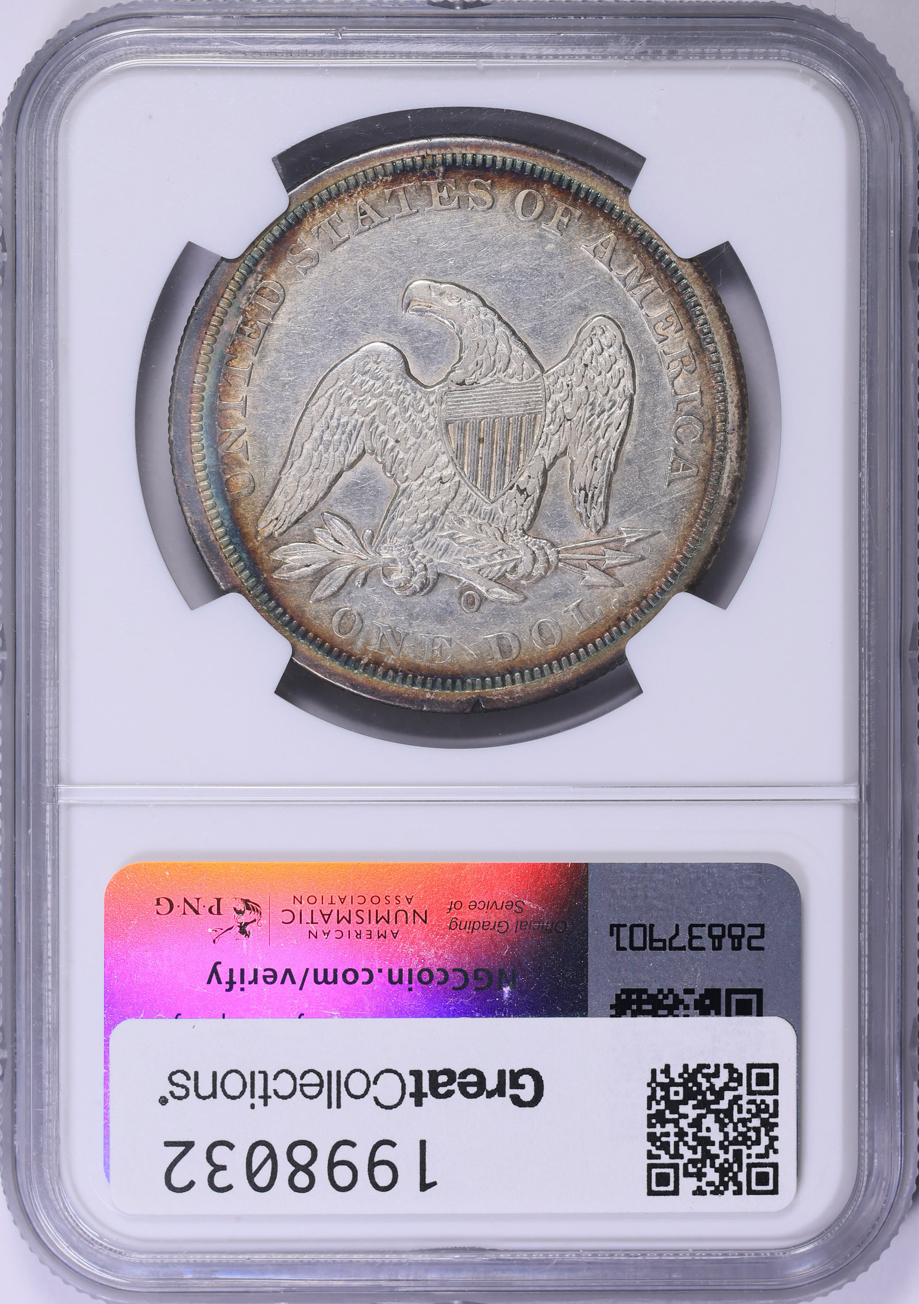 1860-O Seated Liberty Silver Dollar NGC AU-55 (Toned) (Item