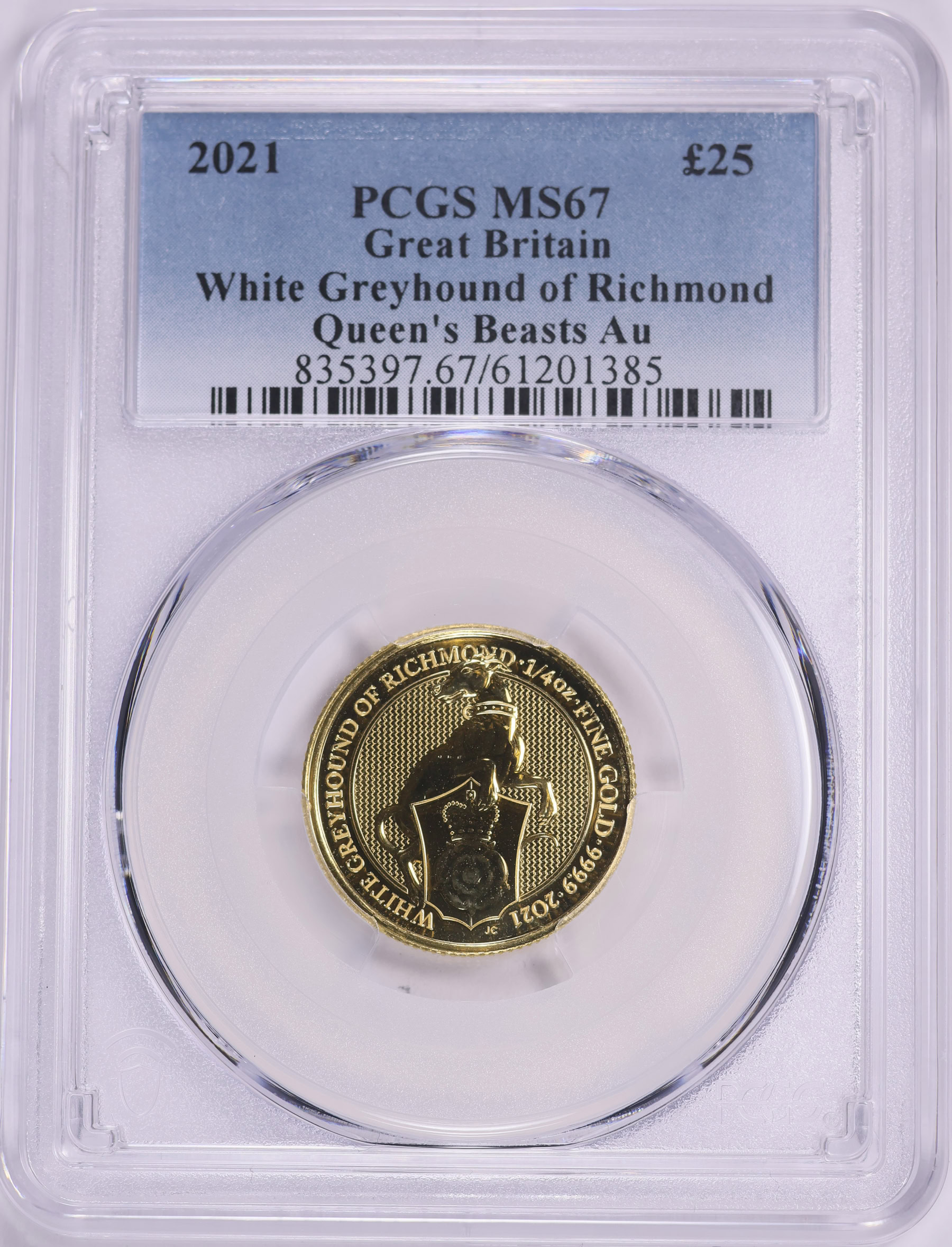 Great Britain 2021 Gold £25 The Queen's Beasts White Greyhound of