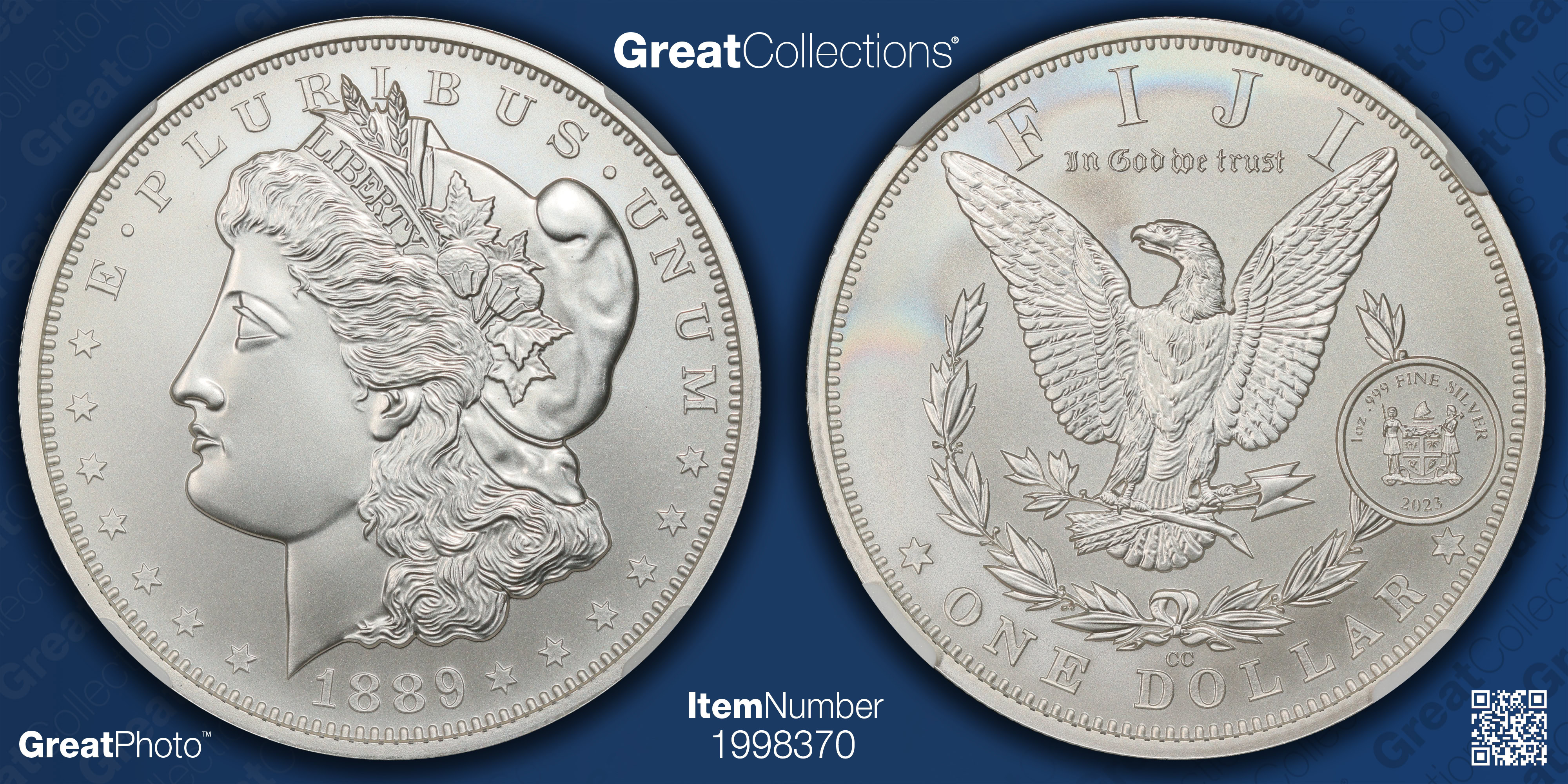 Fiji 2023 Silver Dollar 1889-CC Morgan Early Releases NGC MS-70