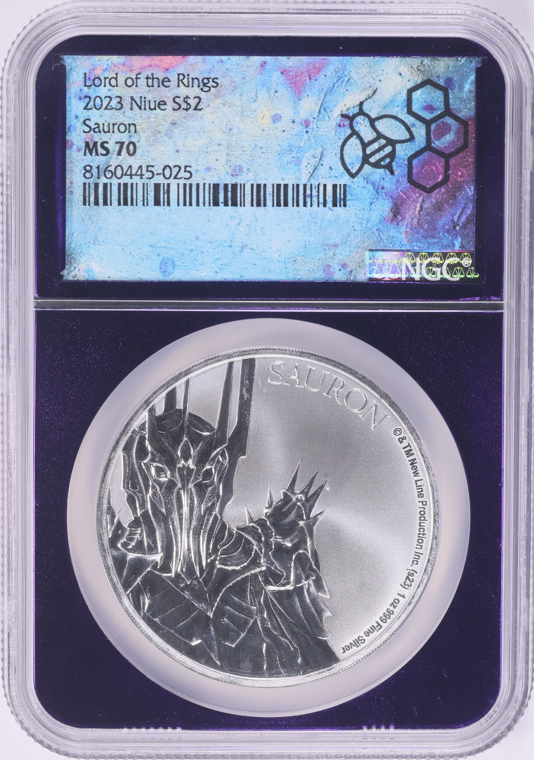 Niue 2023 Silver $2 Lord of the Rings, Sauron NGC MS-70 (Purple