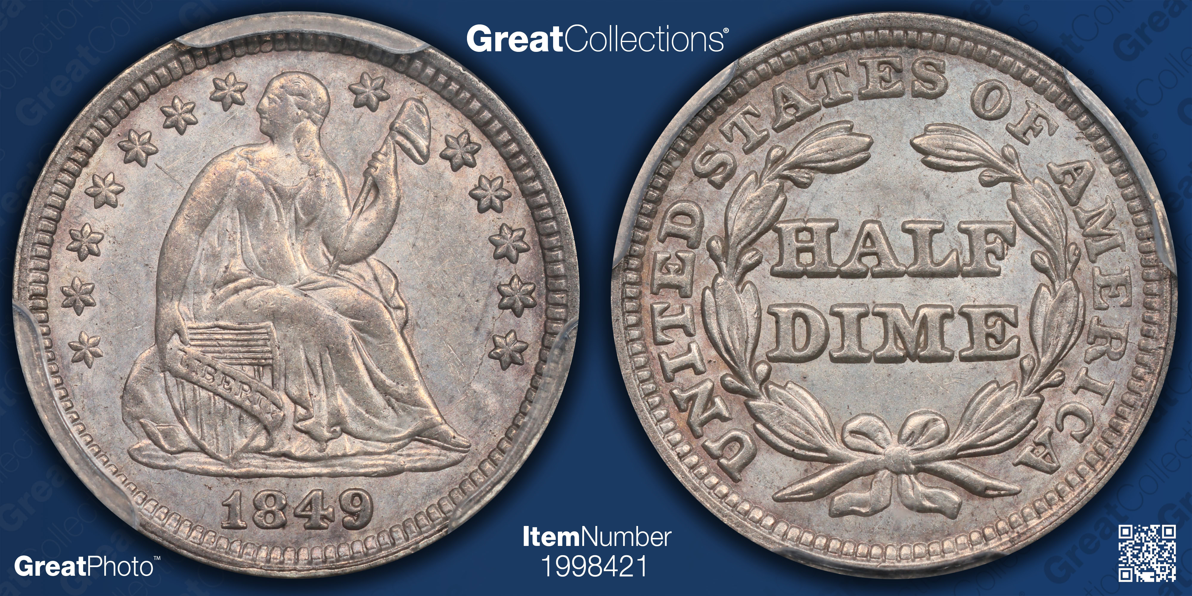 1849 Seated Liberty Half Dime PCGS AU-58 (CAC Green) (Item 1998421 ...