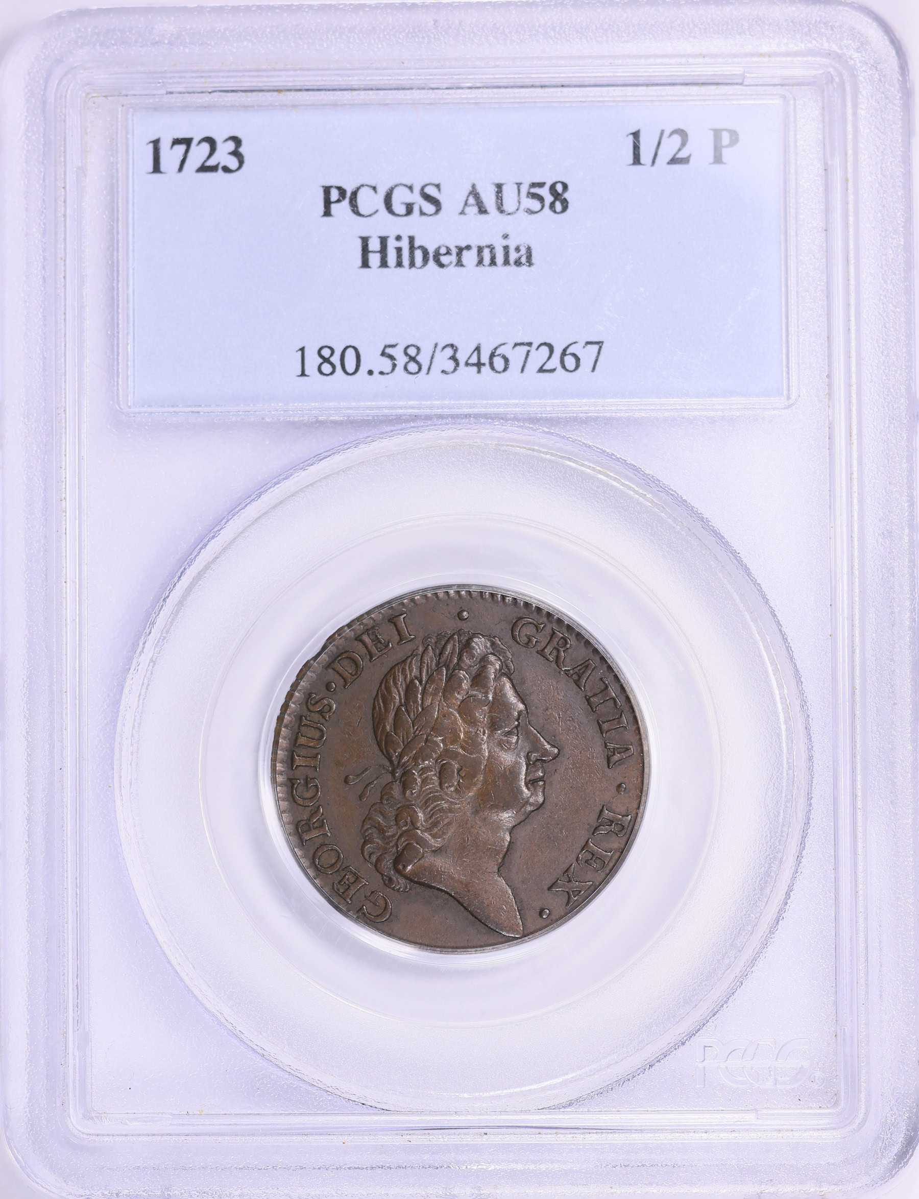 1723 Woods Hibernia Halfpence PCGS AU-58 (Item 1998429