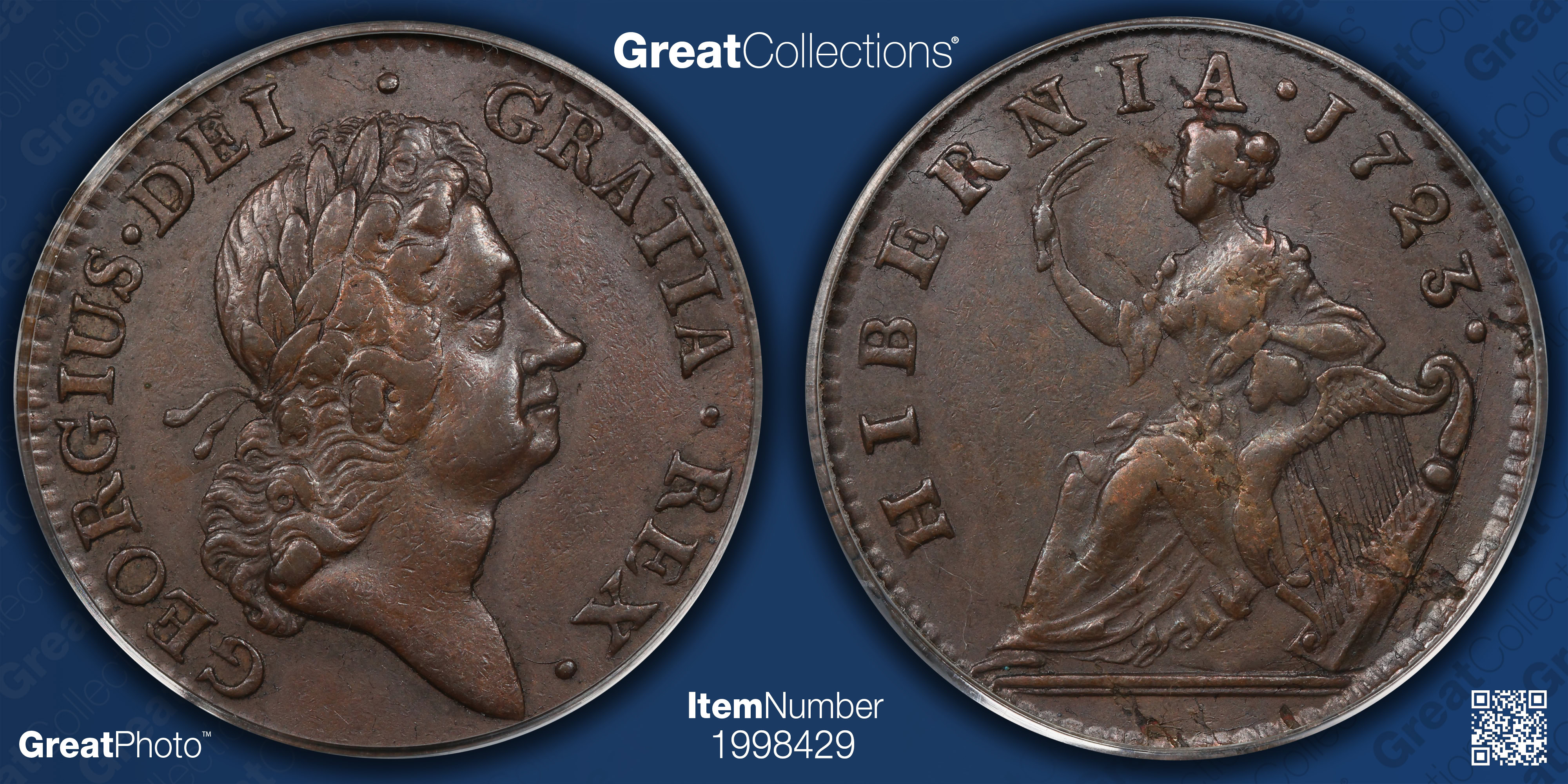 1723 Woods Hibernia Halfpence PCGS AU-58 (Item 1998429