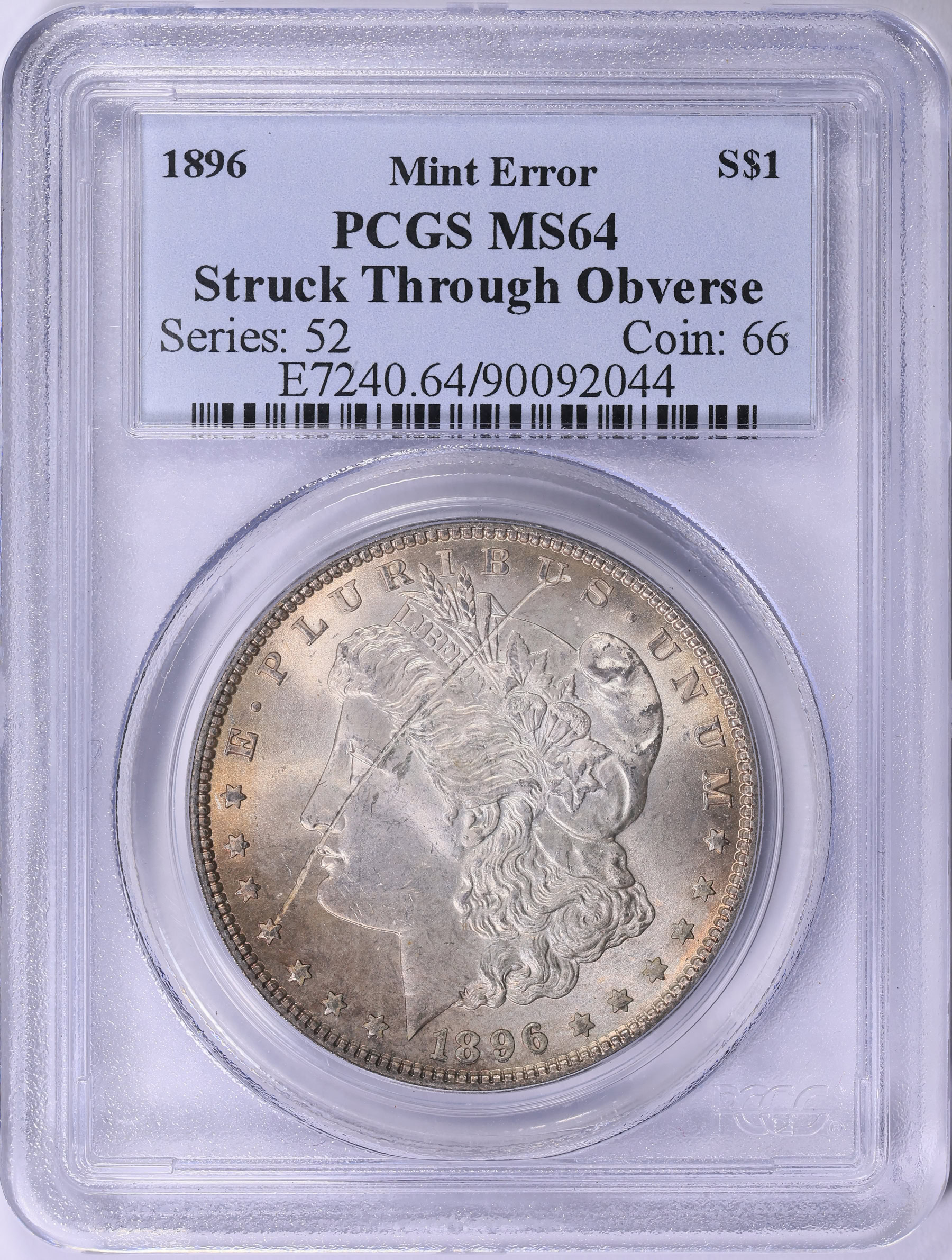 Mint Error 1896 Morgan Silver Dollar Struck Through Obverse PCGS
